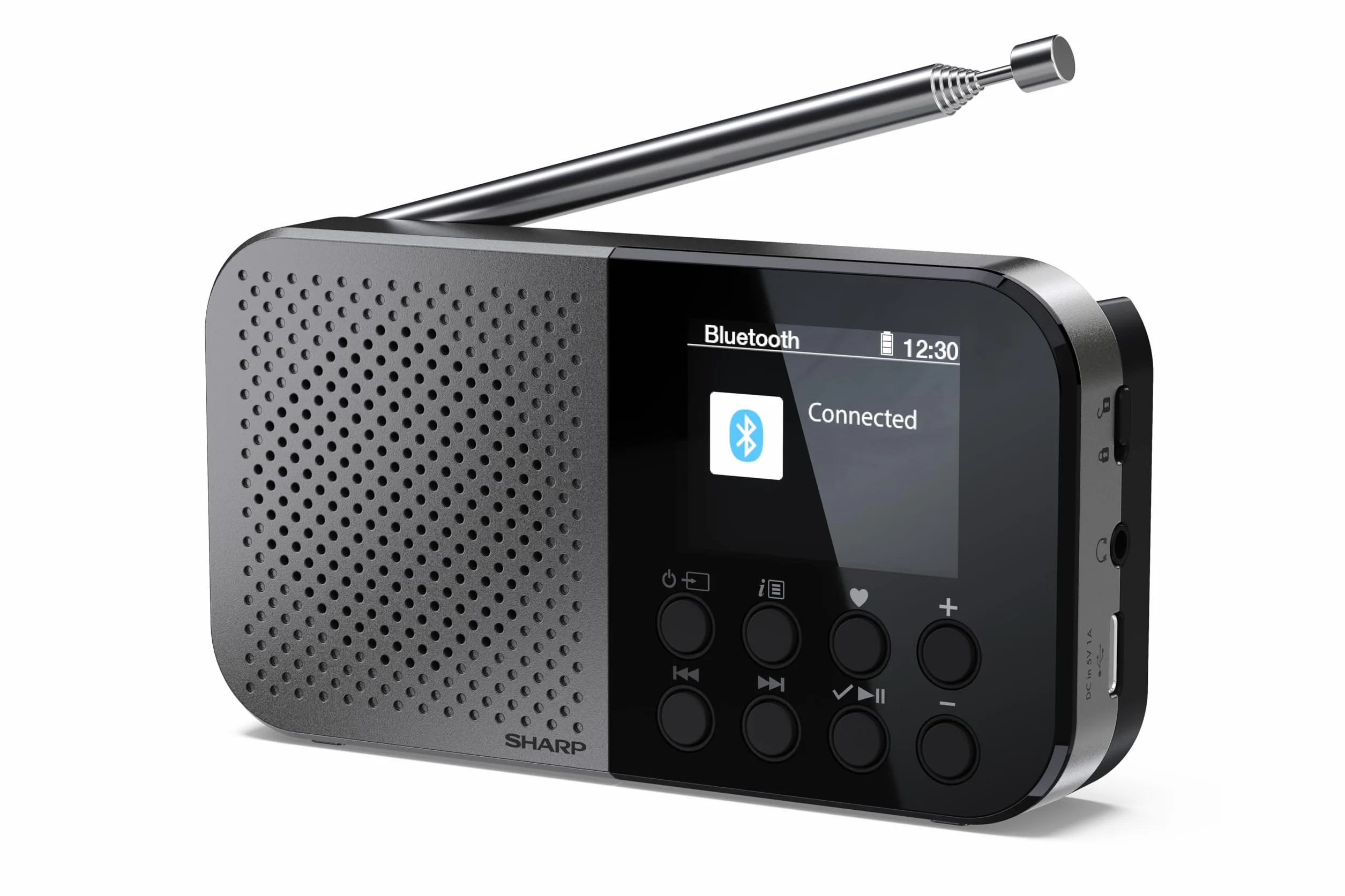 SHARP DR-P520(GY) Osaka - Radio digitale portatile tascabile con Bluetooth 5.3, lettore audio mono DAB+/FM, compatto e leggero, alimentato tramite USB-C/a batteria, doppia sveglia, colore: grigio