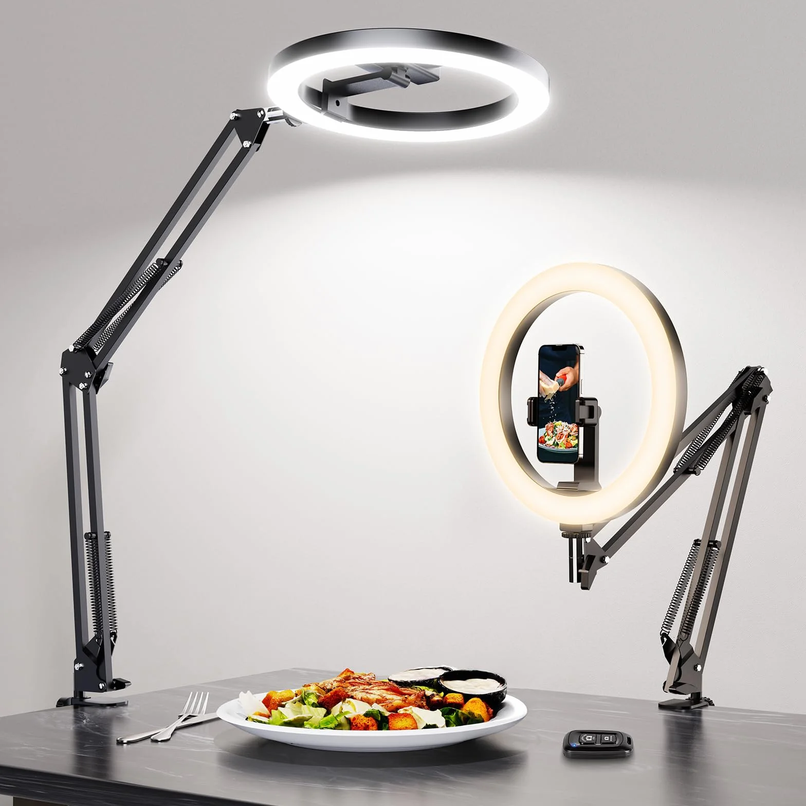 LUXSURE Ring Light 10'' con Braccio Flessibile e Telecomando Bluetooth per Video