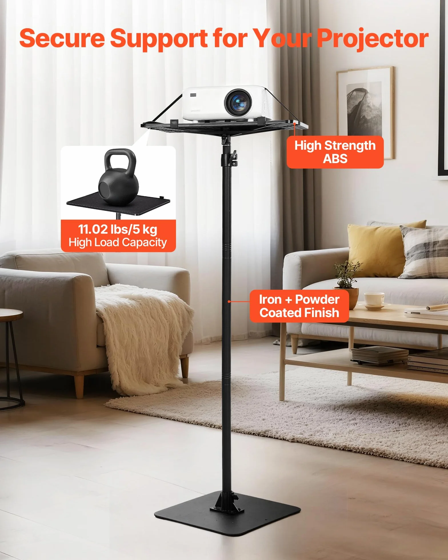 VEVOR Supporto per Proiettore Mobile da Terra da 30 x 40 x 157 cm, Altezza Regolabile da 72 a 157 cm, Supporto da Pavimento Girevole a 360° per Proiettori, Multifunzionale per Film all'Aperto