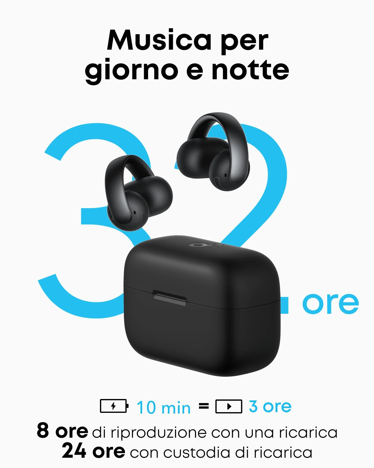 soundcore AeroClip by Anker, Auricolari Open-Ear, Cuffie Clip-On, Comfort Adattivo, Chiamate Chiare con 4 Microfoni e AI, Adattamento Stabile, Driver da 12mm per Suono Nitido, Design a Anello Aperto
