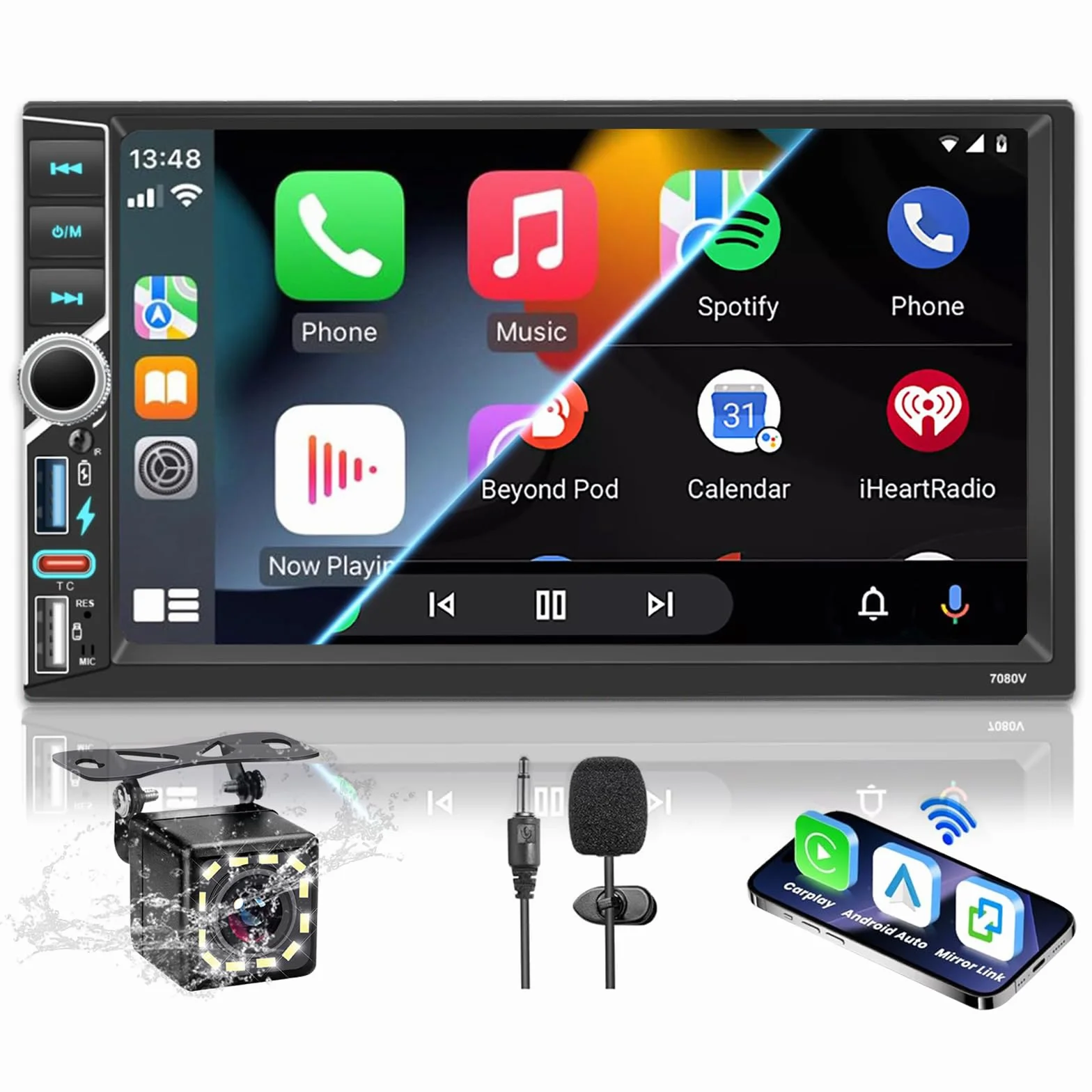 Autoradio 2 DIN 7 Pollici HD Touch Screen con Wireless Carplay e Android Auto, Radio FM RDS
