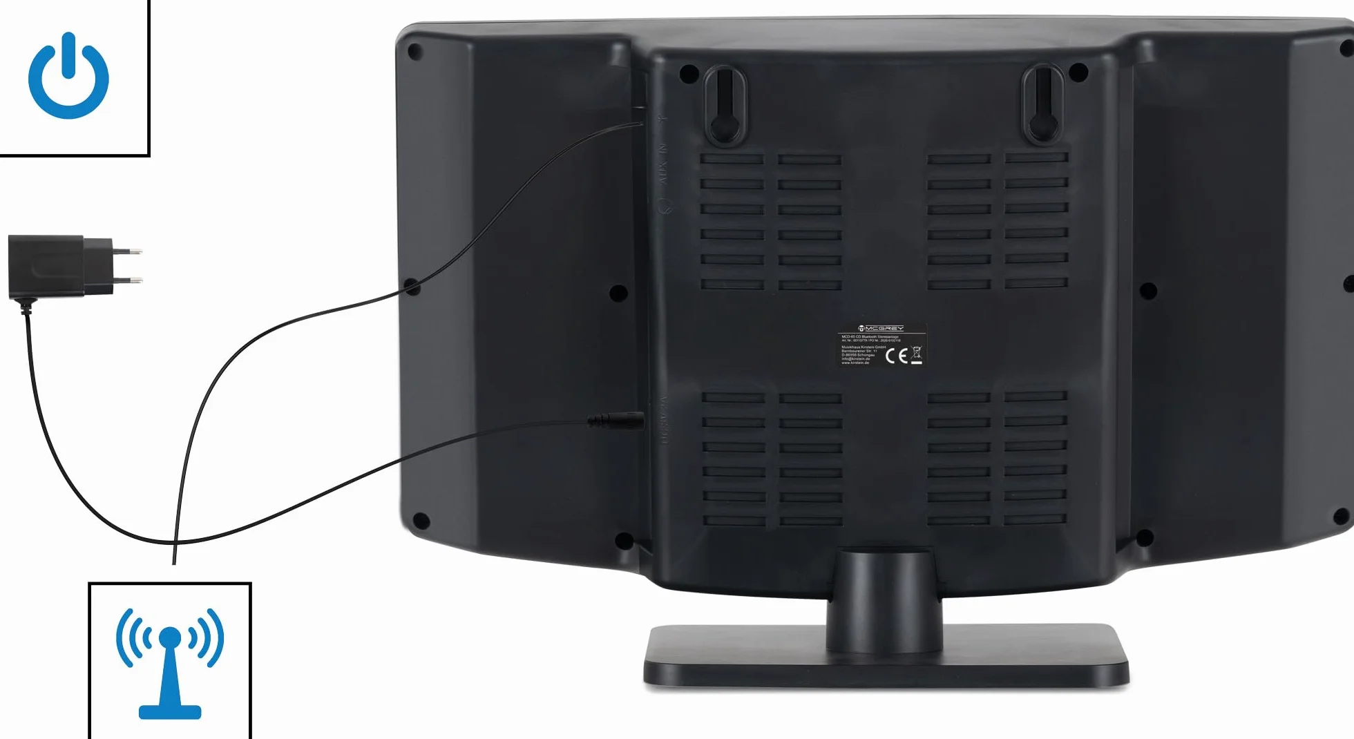 MCD-60 Impianto Stereo Verticale (Lettore CD/MP3, USB, Bluetooth, Aux in, Montaggio a Terra o a Parete, incl. Telecomando) Nero