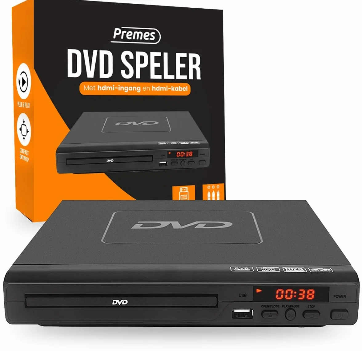 Lettore DVD nero con HDMI, cavo AV e telecomando – lettore multimediale Full HD 1080p, lettore multi-formato per DVD, CD, MP3 e MPEG4 – dispositivo USB plug & play – lettore DVD e CD portatile