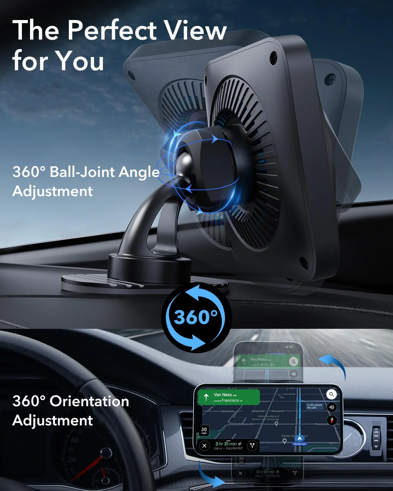 ESR HaloLock Caricatore Wireless per Auto con CryoBoost, Compatibile con iPhone 17/17e/16/15/14/13/12, S26/S25, MagSafe e Le Custodie Magnetiche, Ricarica Veloce, Ventola di Raffreddamento, Nero Opaco