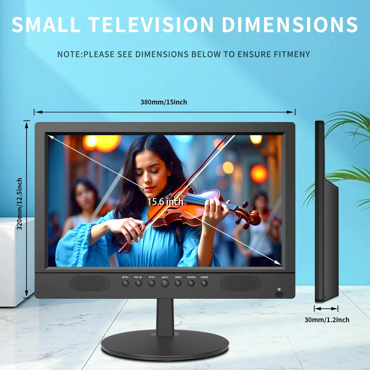 KCR TV digitale 16 pollici Freeview, sintonizzatore DVB-T2, ingresso AV, HDMI/VGA, slot USB, alimentazione da auto (12 Volt) o da rete elettrica, telecomando,H.265