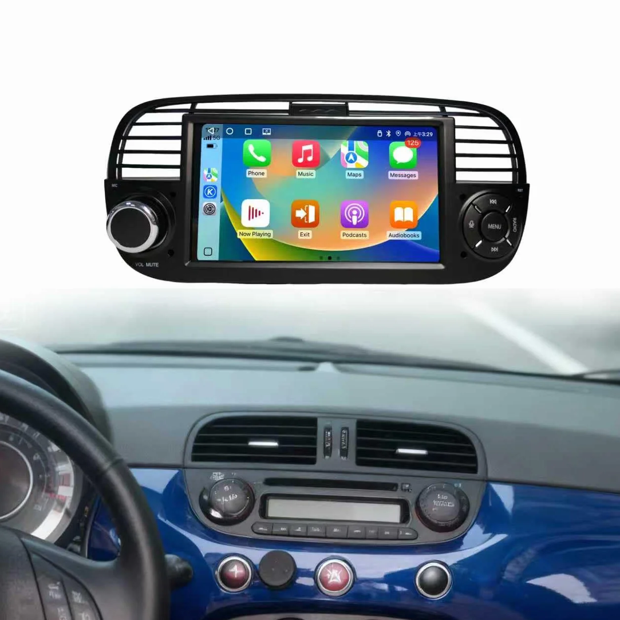 Wireless Carplay per Fiat 500 2007-2015, Schermo IPS da 7", Stereo Fiat 500 Supporta Android Auto e Mirrorlink, Bluetooth, Microfono, AM USB, DSP FM RDS SWC Originale