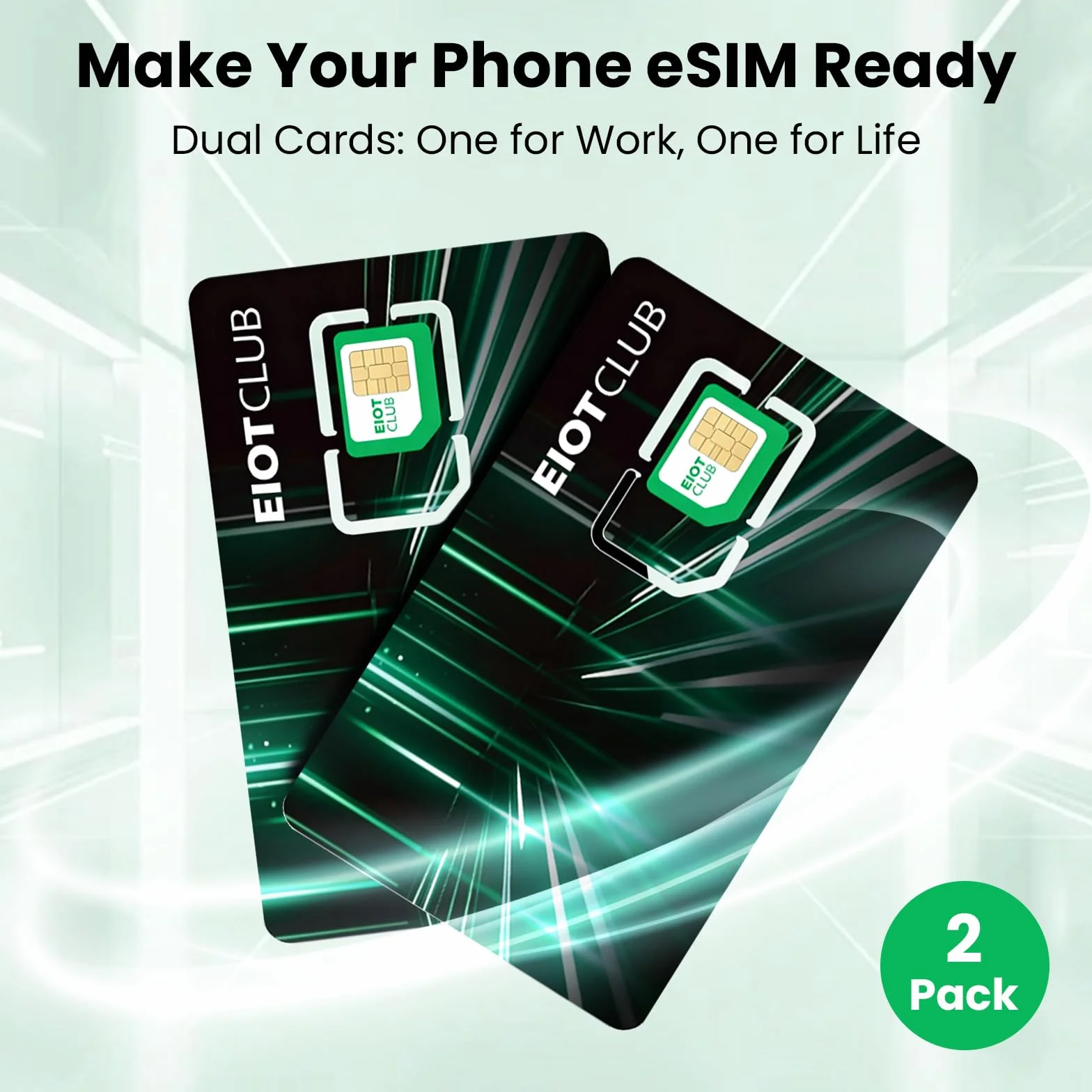 EIOTCLUB Adattatore eSIM Solo per Android: Trasforma il tuo Smartphone in un Dispositivo eSIM, Download Illimitati, 1.1GB di Data Inclusi, Roaming 200+ Paesi (Scheda Fisica, 2 pezzi)