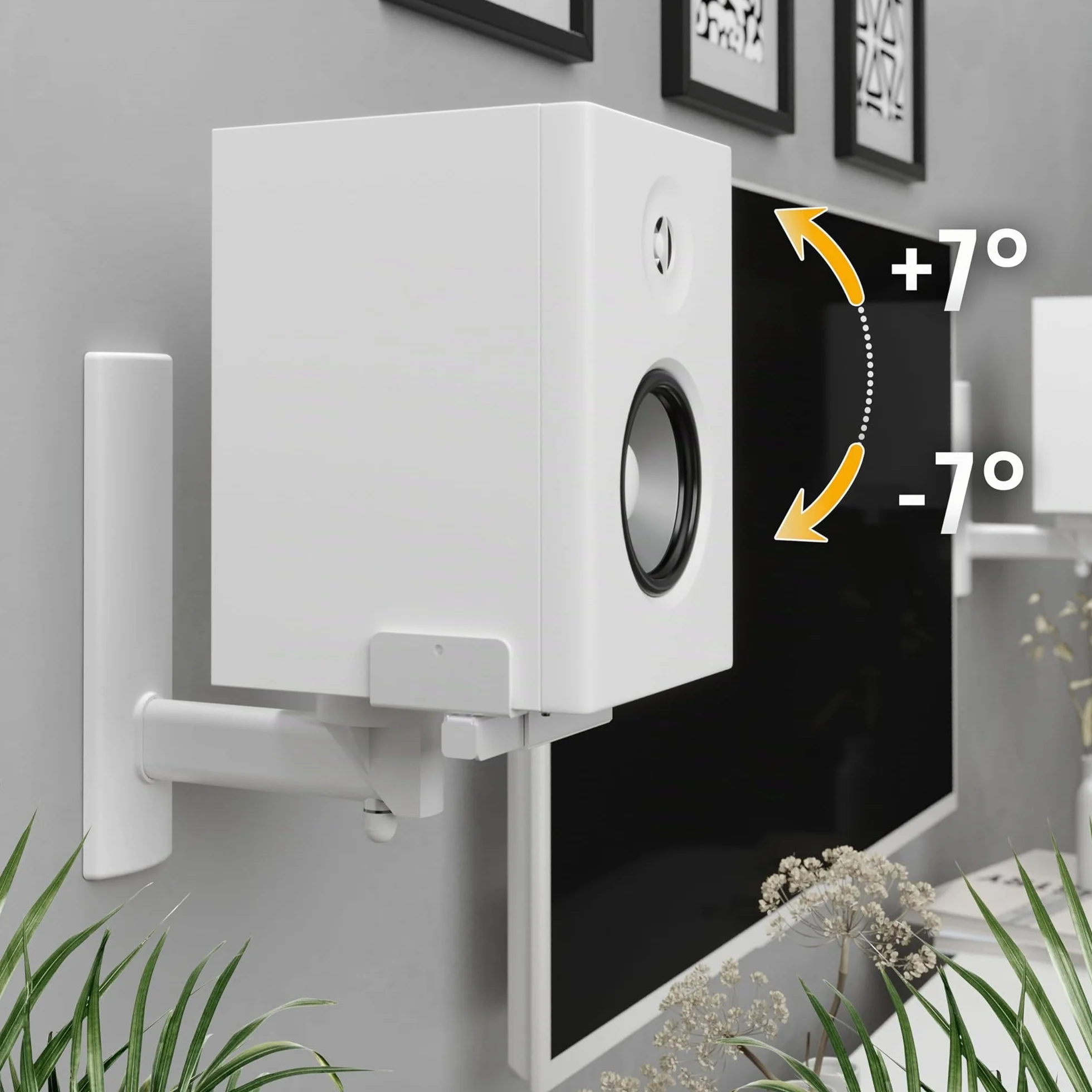 RICOO Supporto altoparlanti parete LH023-W Girevole Inclinabile Braccio muro Wall Mount casse altoparlante WLAN airplay Speaker Bianco 2 pezzi