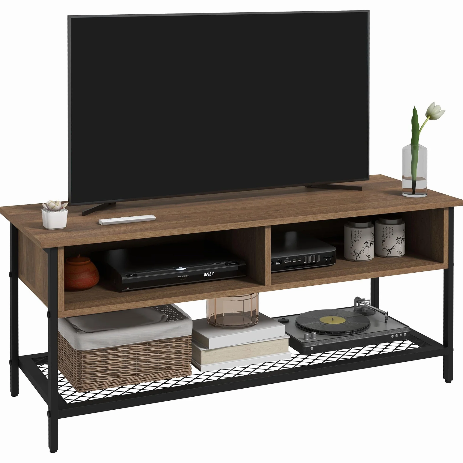 HOMCOM Mobile Porta TV fino 48" in Stile Industriale, Mobile Basso con Ripiani in Legno e Acciaio, 110x40x48cm, Marrone e Nero