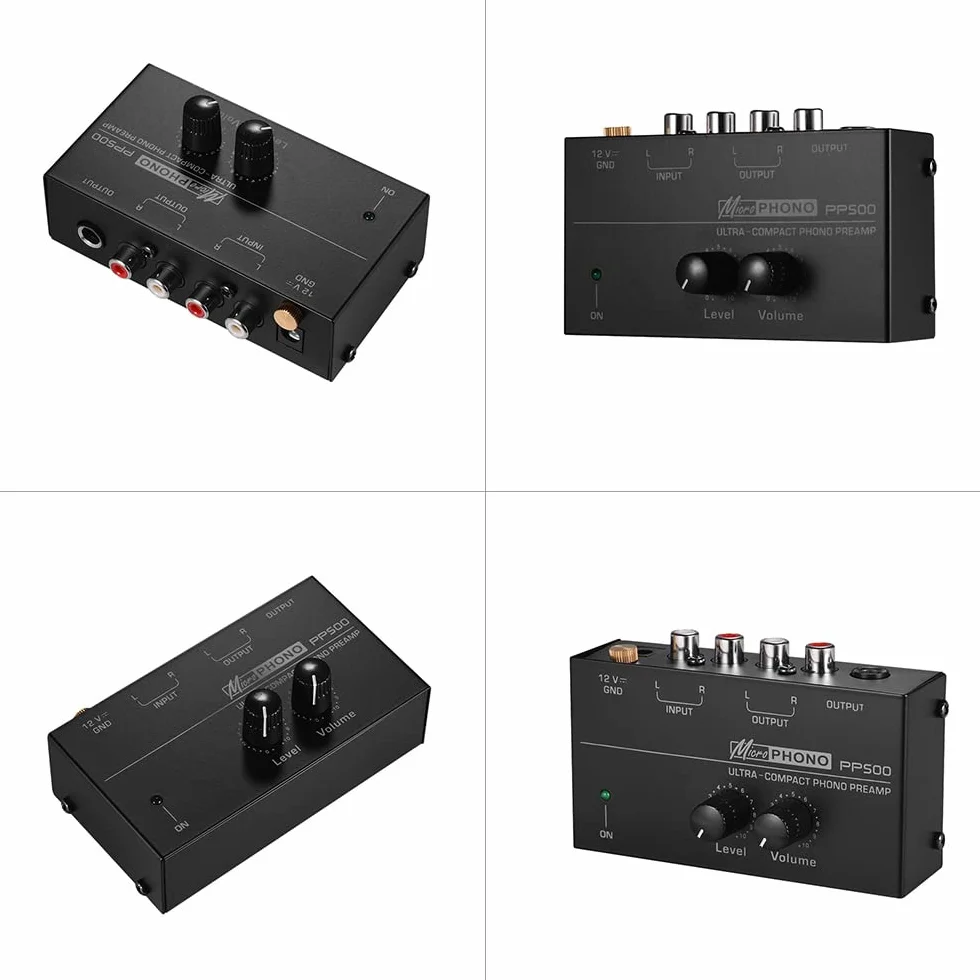 Preamplificatore Fono Ultra-Compatto con Controlli di Livello e Volume, Ingresso e Uscita RCA 1/4