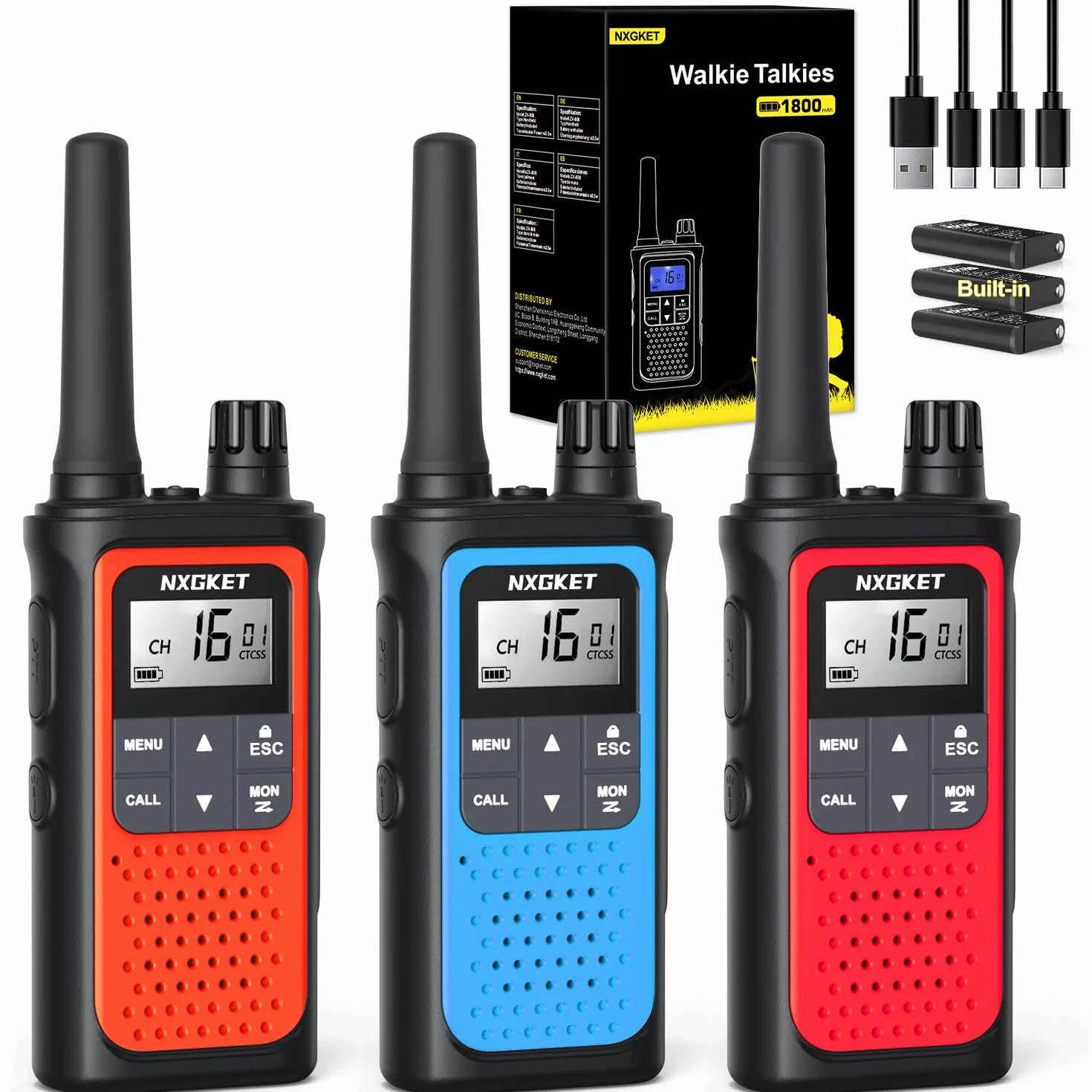 Walkie-Talkie Ricaricabili,NXGKET PMR446 Senza Licenza Radioline Walkie Talkie con batteria integrata Woki Toki 16 Canali Radio con Torcia Funzione VOX per Attività all'aperto,Ciclismo(3 pezzi)