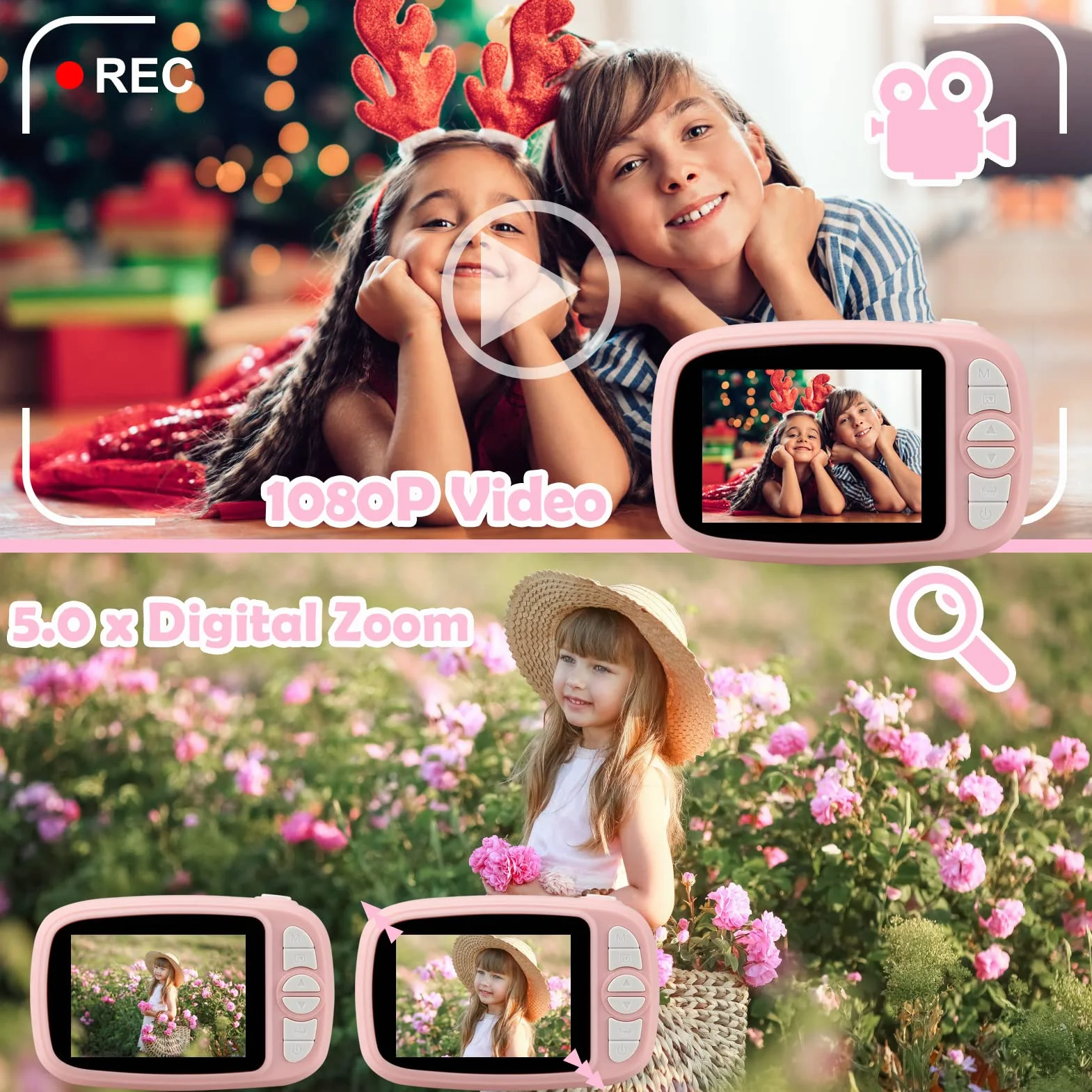 GlobalCrown Macchina Fotografica bambini Istantanea,Fotocamera Istantanea per bambini Video Fotocamera digitale 3,5 Pollici Schermo regali per 3-12 anni (incluso 4 rotoli carta di stampa e 32GB Card)
