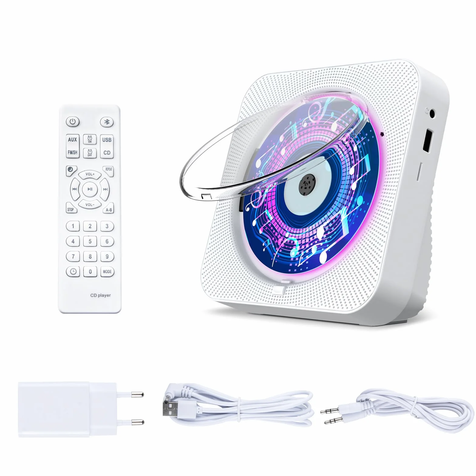 Gueray Lettore CD Bluetooth Hifi Con Altoparlante, Telecomando, Protezione Antipolvere, Schermo LED, Timer, Radio - Supporta AUX, USB, TF Card Playback