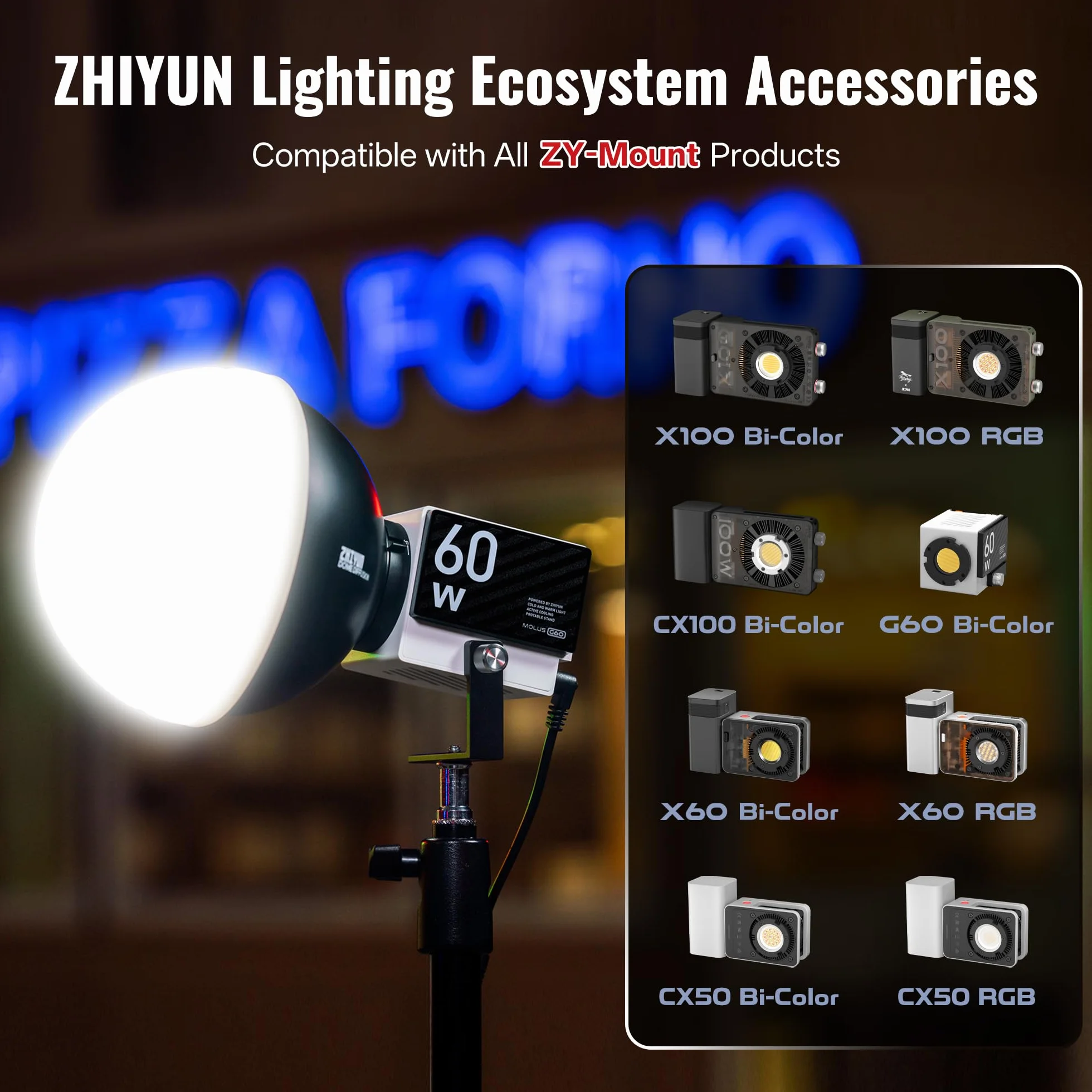 ZHIYUN Cupola di Diffusione [Ufficiale] con ZY Mount, Diffusore Softbox per Molus X60 RGB/ G60/ X100, Cinepper CX100