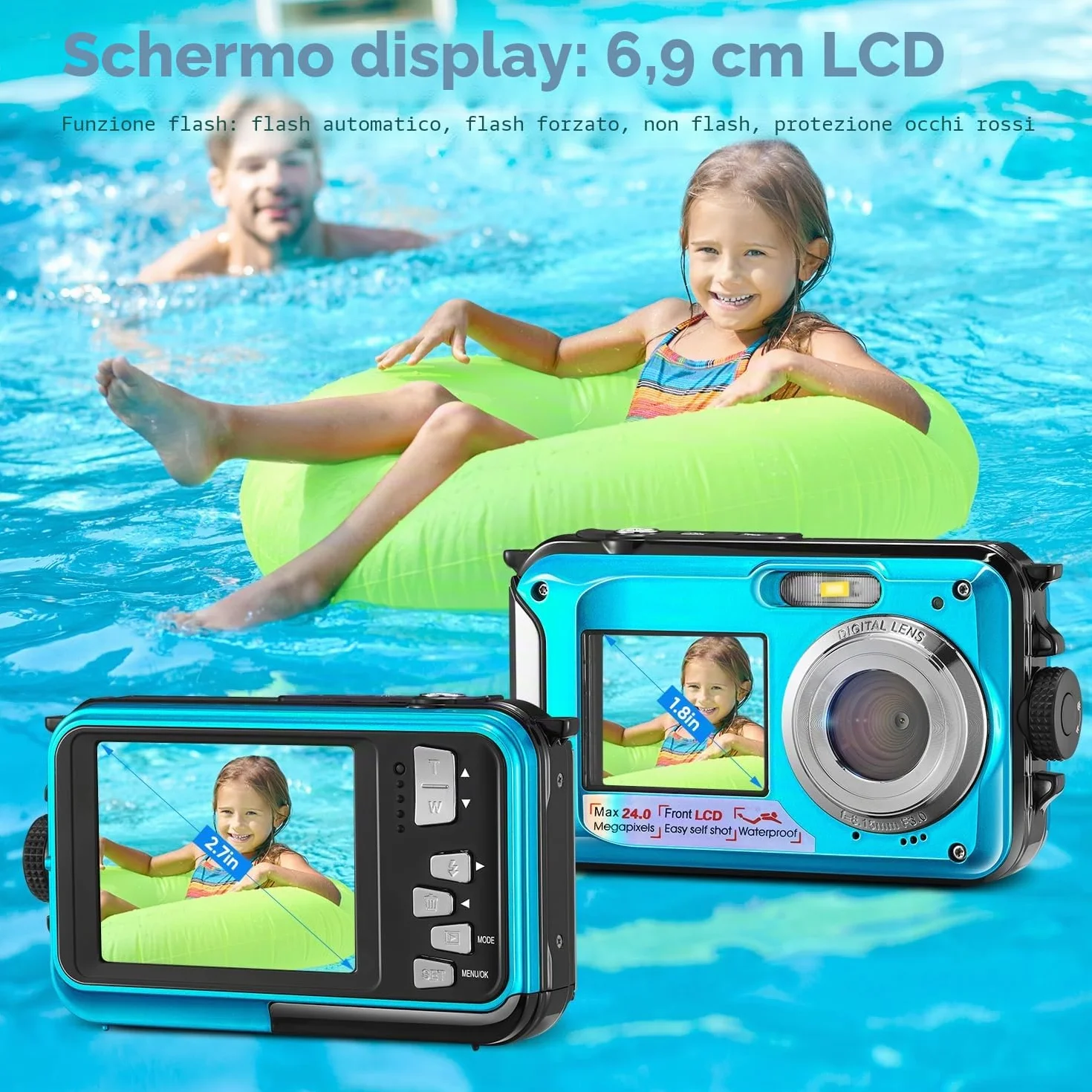 Fotocamere compatte Macchina fotografica digitale macchina fotografica digitale impermeabile Full HD 2.7K 48MP Zoom 16X Impermeabile Impermeabile Dual Kids Vibrationproof