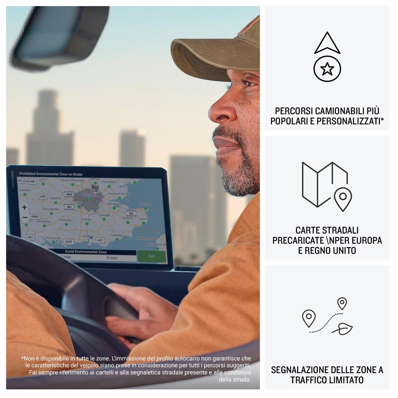 Garmin dēzl LGV720, Navigatore per Camion, GPS, Display da 7", Mappa Europa, Avvisi Meteo, Velocità del Vento, Foto satellitari della destinazione, Percorsi popolari, Traffico Live