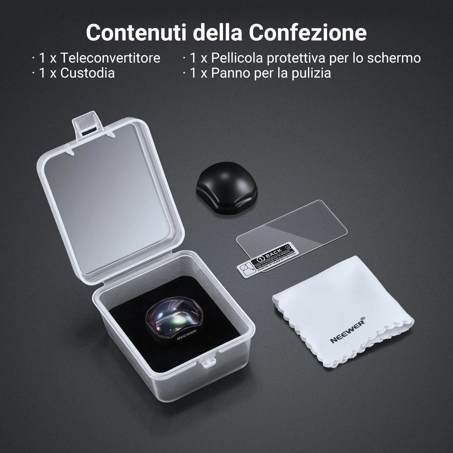 NEEWER Teleconvertitore Compatibile con DJI Osmo Pocket 3/Pocket 4/Xtra Muse, Lente Magnetica in Vetro Ottico HD Multistrato a 4 Elementi e 3 Gruppi, Accessori per Action Camera Gimbal, LS-84