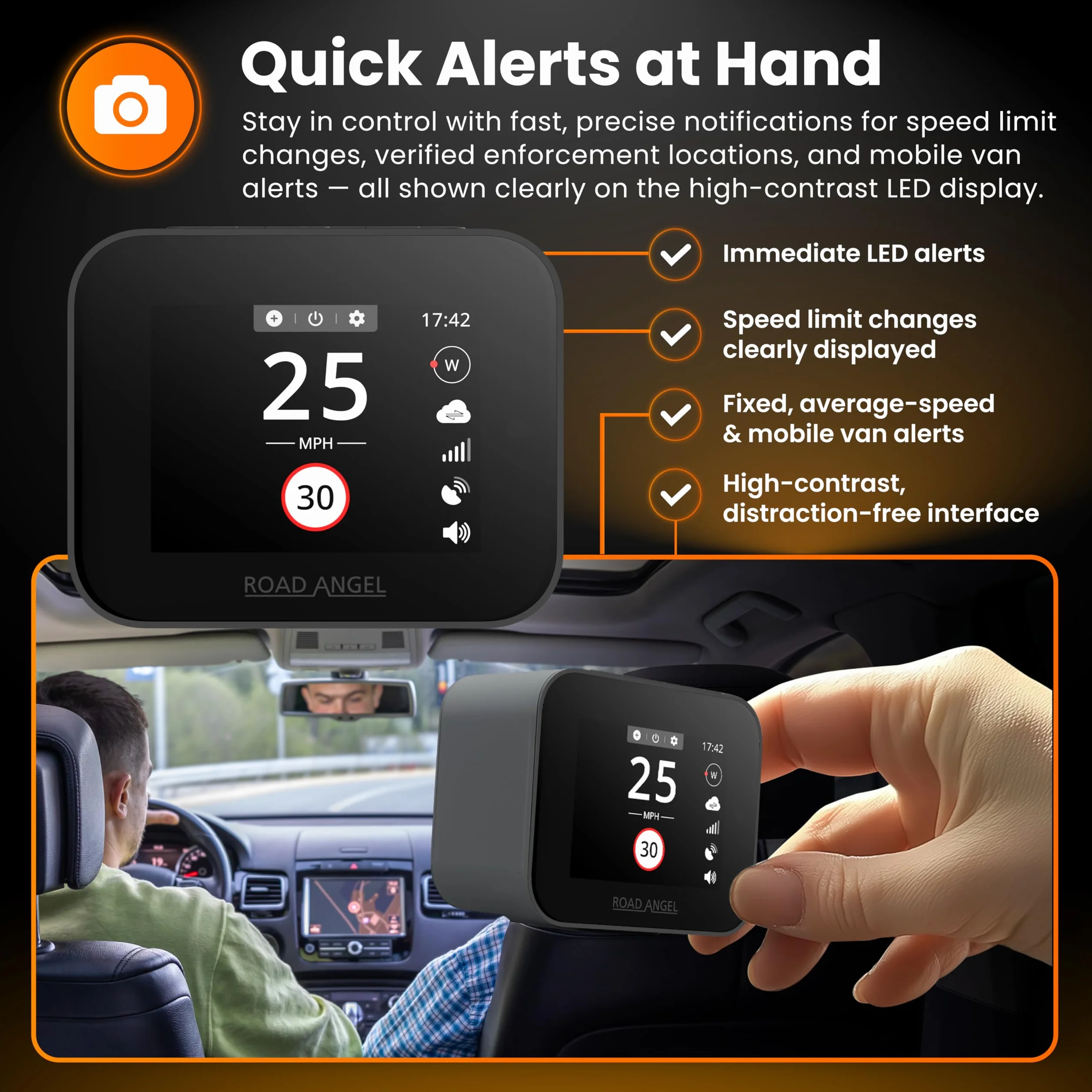 Road Angel Pure Sync Rivelatori di autovelox per auto UK - Rivelatore di autovelox Road Angel - Abbonamento richiesto per l'uso