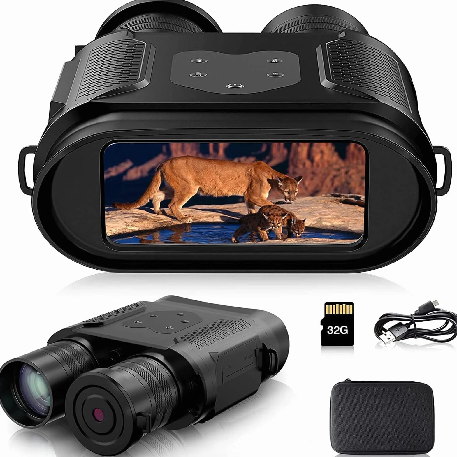Visore Notturno,1080P+4" TFT Digitale Infrarossi Binocolo Visione Notturna, Caccia Professionale di Portata 500m, Zoom Digitale 6X, Visore Notturno con Scheda 32GB, per Caccia Birdwatching Campeggio