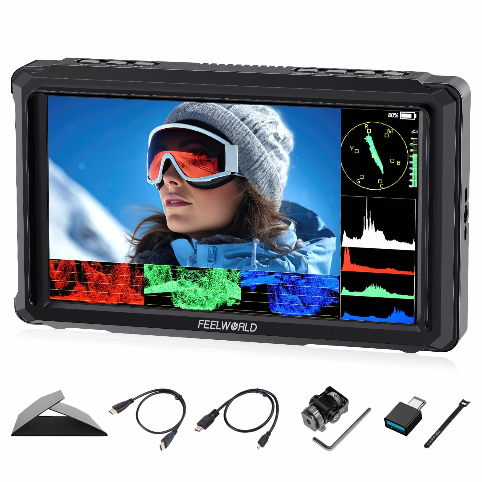 FEELWORLD FW568PRO 6 Pollici 1200 nit Monitor per Fotocamera，Monitor da Campo 4K HDMI con 3D LUT, Focus Peaking e Waveform per Fotocamere DSLR e Mirrorless, Produzione Video e Fotografia