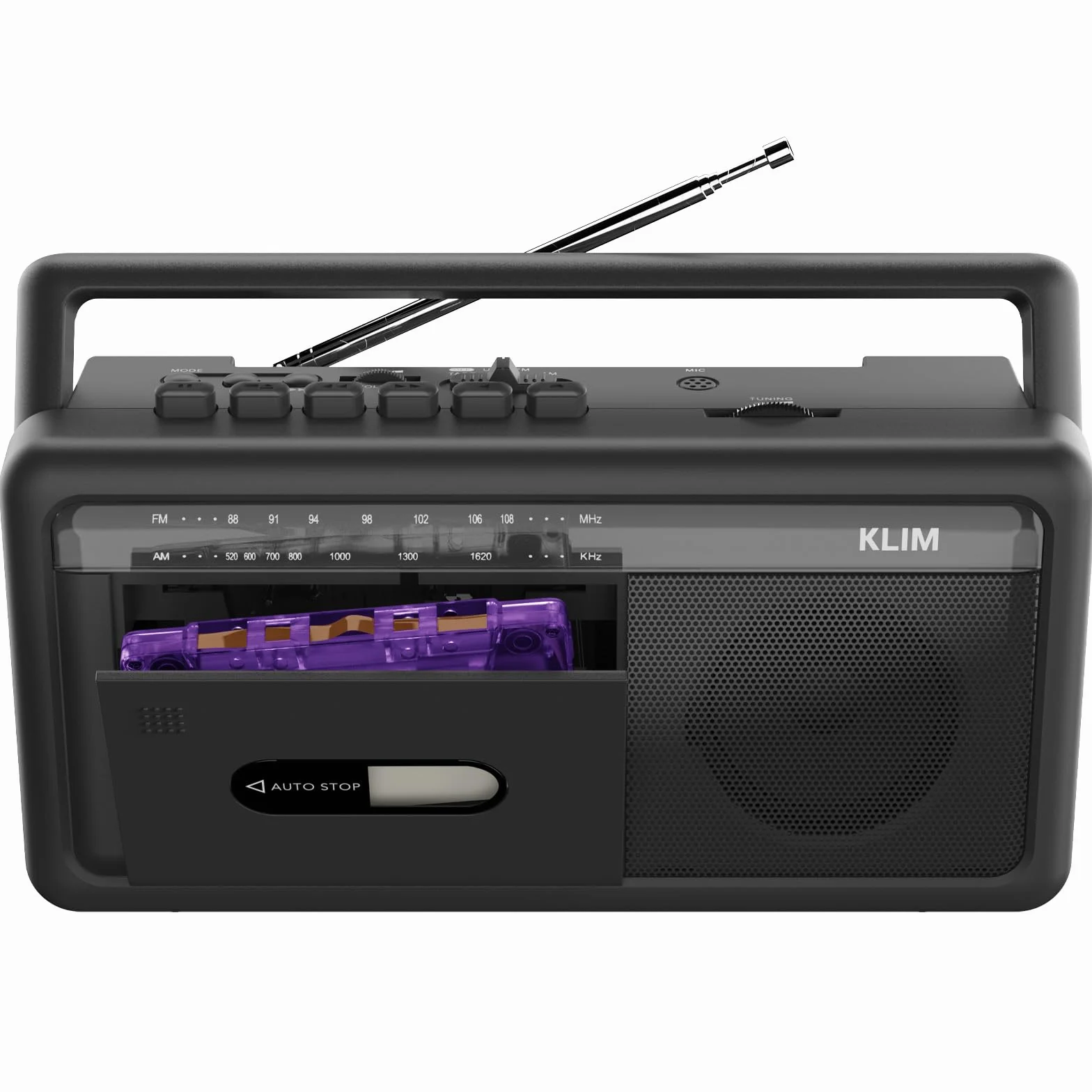 KLIM Lettore Cassette Audio Boombox Radio AM/FM Bluetooth Registratore a Cassette USB Altoparlante Portatile Retrò Nero