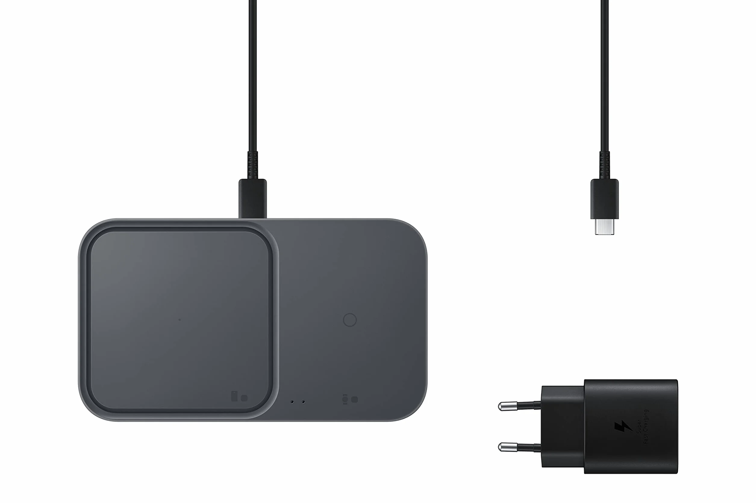 Samsung Wireless Charger Duo 15W Fast Charging 2.0 con Caricabatterie 25W, Grigio scuro