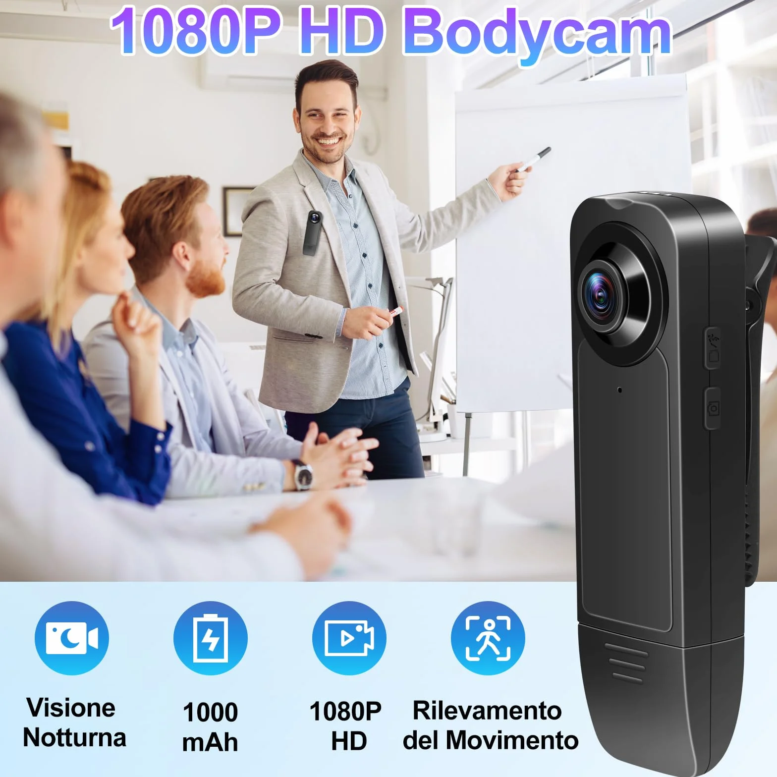 TANGMI Telecamera Spia Portatile, 7 Ore di Utilizzo a Mani Libere Videocamera Invisibile, Visione Notturna & 1080P HD Grandangolo 140° Body Cam Polizia per Registrazione Video e Scatto Foto