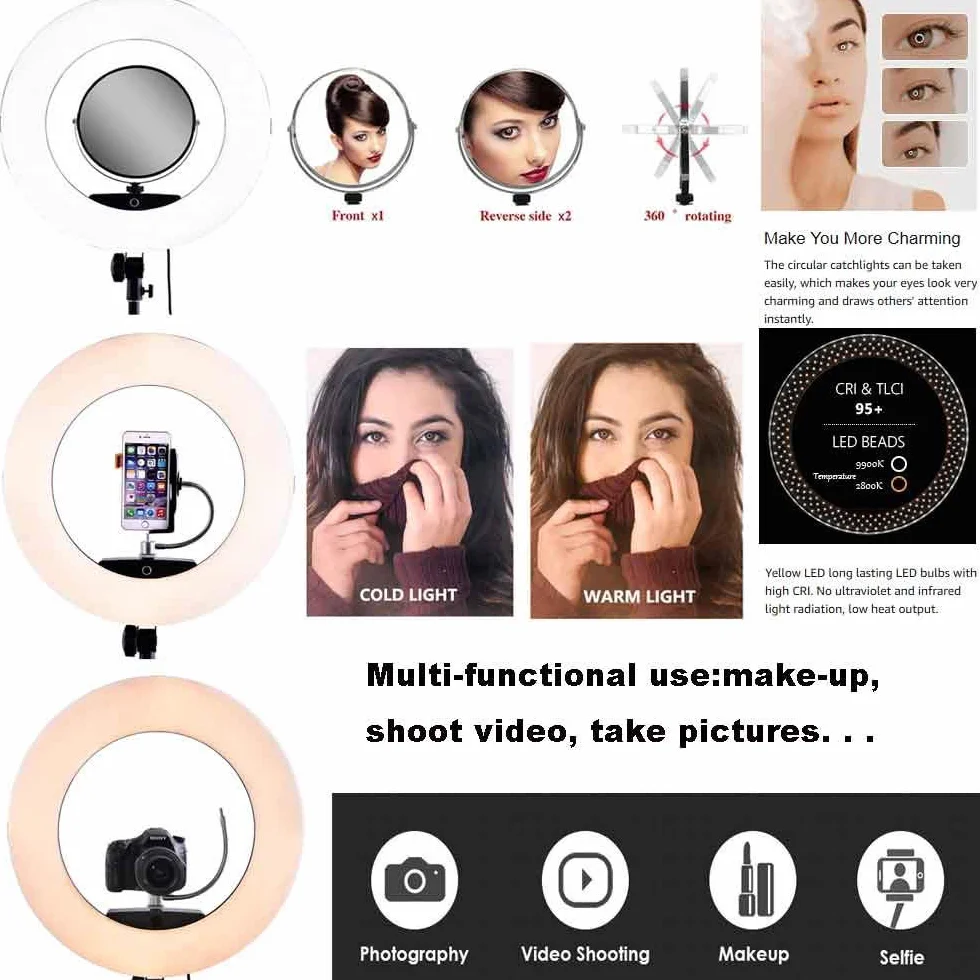 Kit luce anulare LED da 18 pollici 96W 2800K-9900K: controllo Bluetooth e lampada di controllo APP, con supporto per treppiede, per il trucco Illuminazione per studio video YouTube