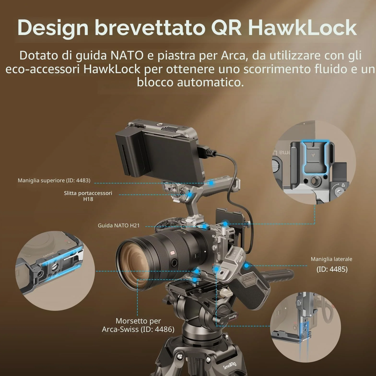 SMALLRIG FX3/FX30 HawkLock Quick Release Cage Kit per Sony FX3 / FX30 con Estensione Maniglia XLR, Cinturino da Polso e Morsetto per Cavi per HDMI, QR NATO Rail/Piastra QR per Arca - 4771
