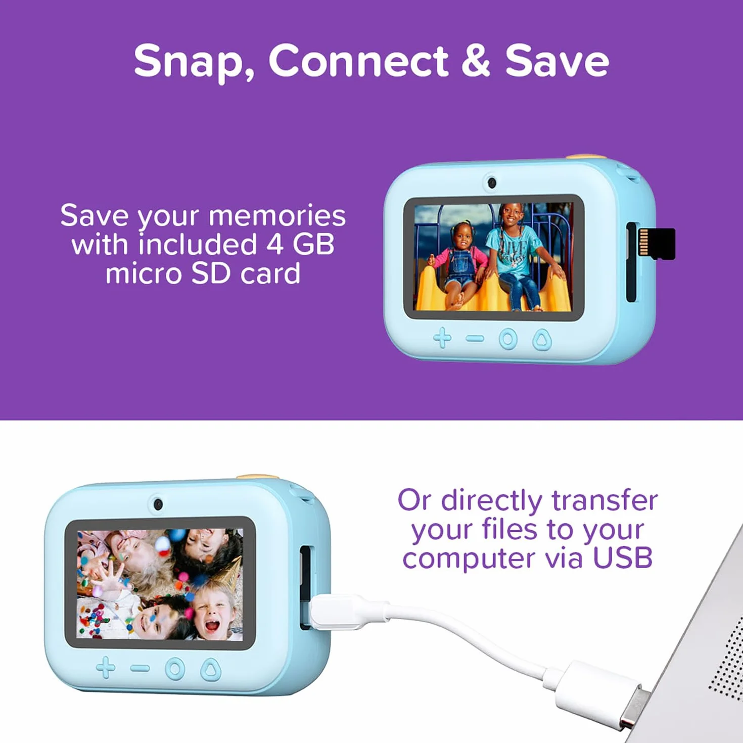 myFirst Camera Insta 20, Fotocamera Digitale a Stampa Istantanea per Bambini con Foto da 16MP, 1080p, Obiettivo Selfie, Stampa Illimitata, Scheda di Memoria fino a 32 GB Non Inclusa, Blu