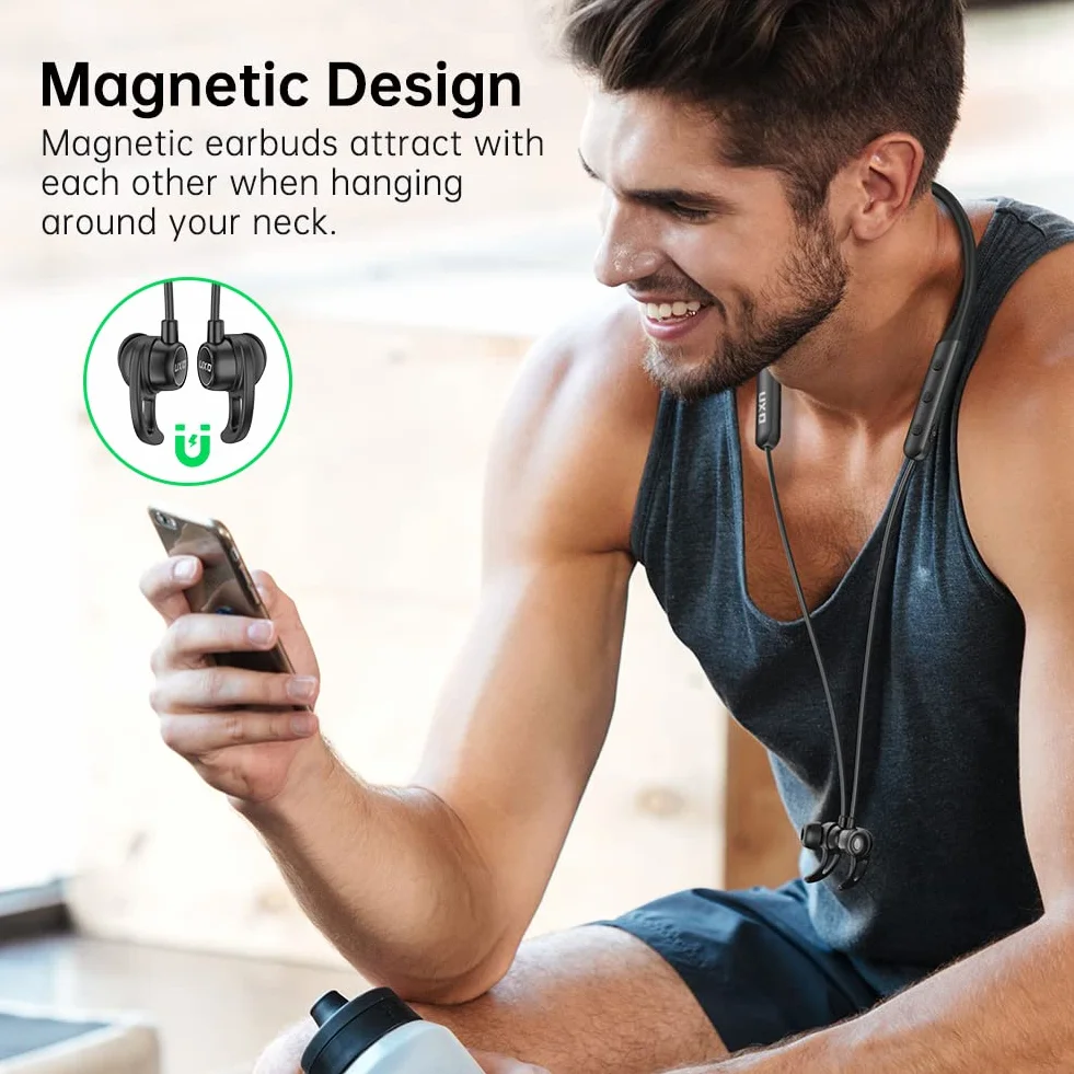Cuffie Bluetooth, Auricolare bluetooth con archetto da collo, Cuffie Wireless In-Ear con Microfon, Fino a 20h di Autonomia, per Corsa, Fitness