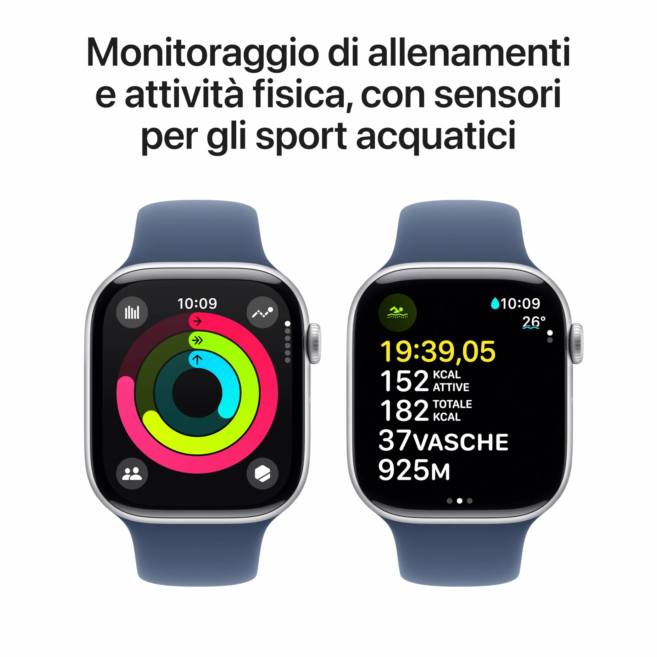 Apple Watch Series 10 [GPS, 46mm] - Case in Alluminio Argento con Cinturino Loop Sportivo Blu Denim, One Size (Ricondizionato)