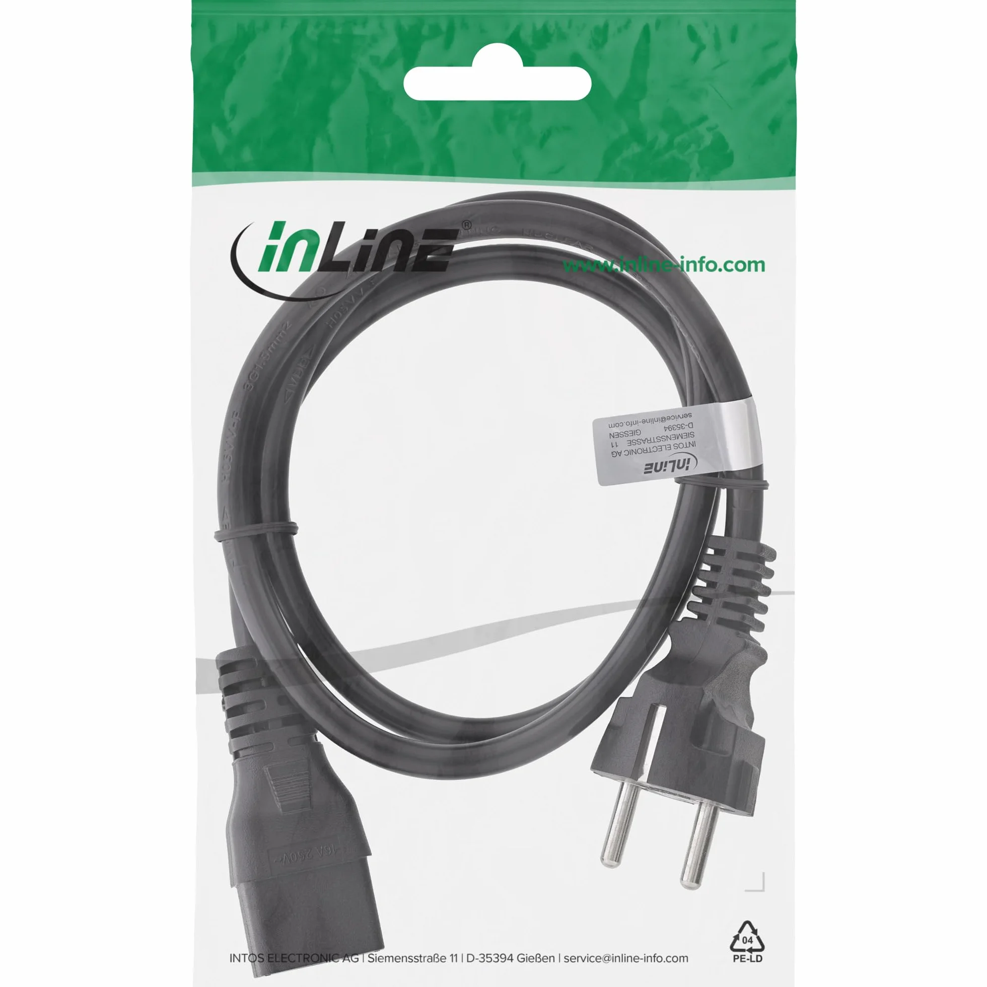 InLine 22289 Kabel Zasilający 16A Schuko CEE-7/7 IEC-320-C19 5m Czarny