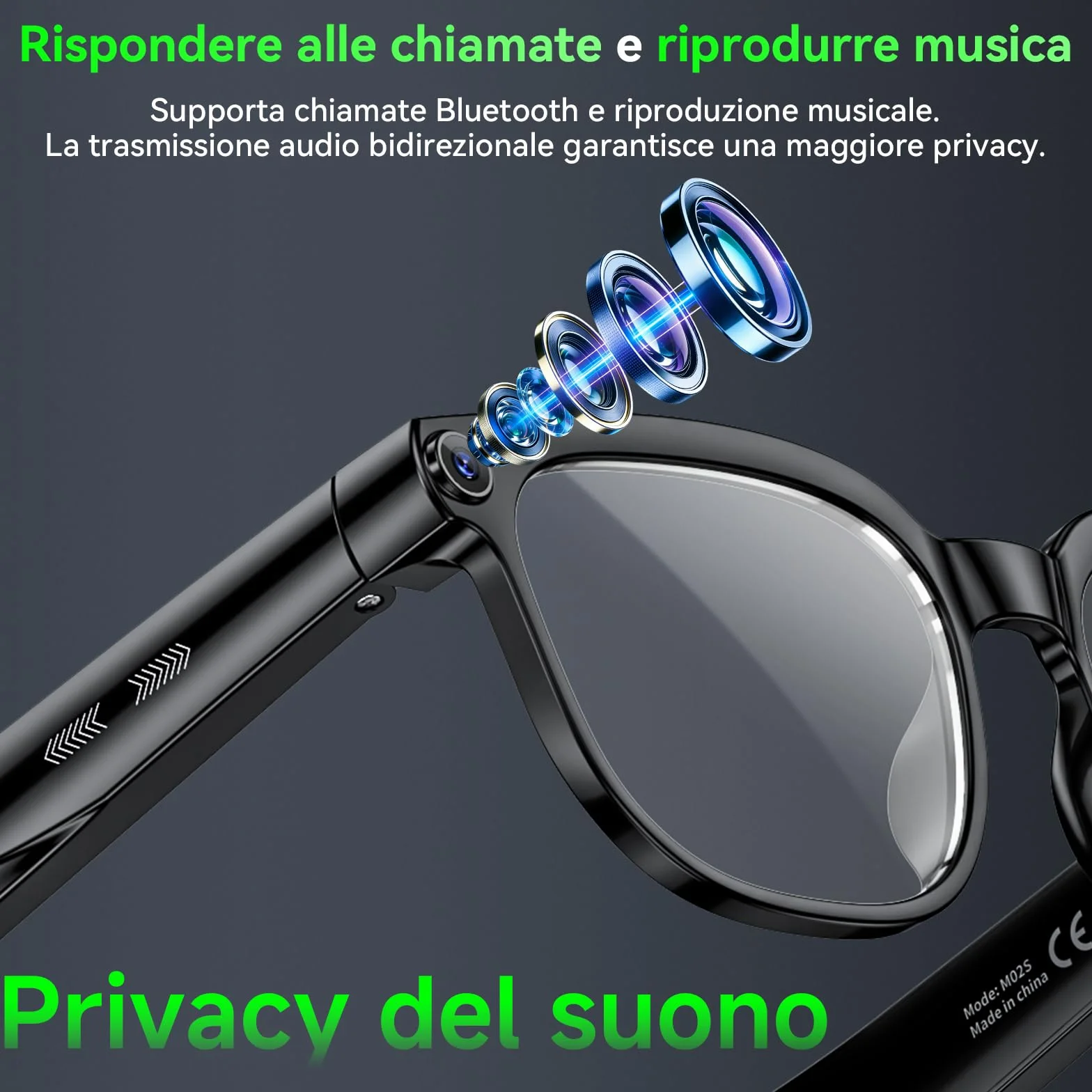 Occhiali Smart con Fotocamera 8MP,Smart Glasses AI,Occhiali Intelligenti con Fotografia/Registrazione/Chiamate Intelligenti/Musicale/Traduzione/Riconoscimento Immagini, Blu