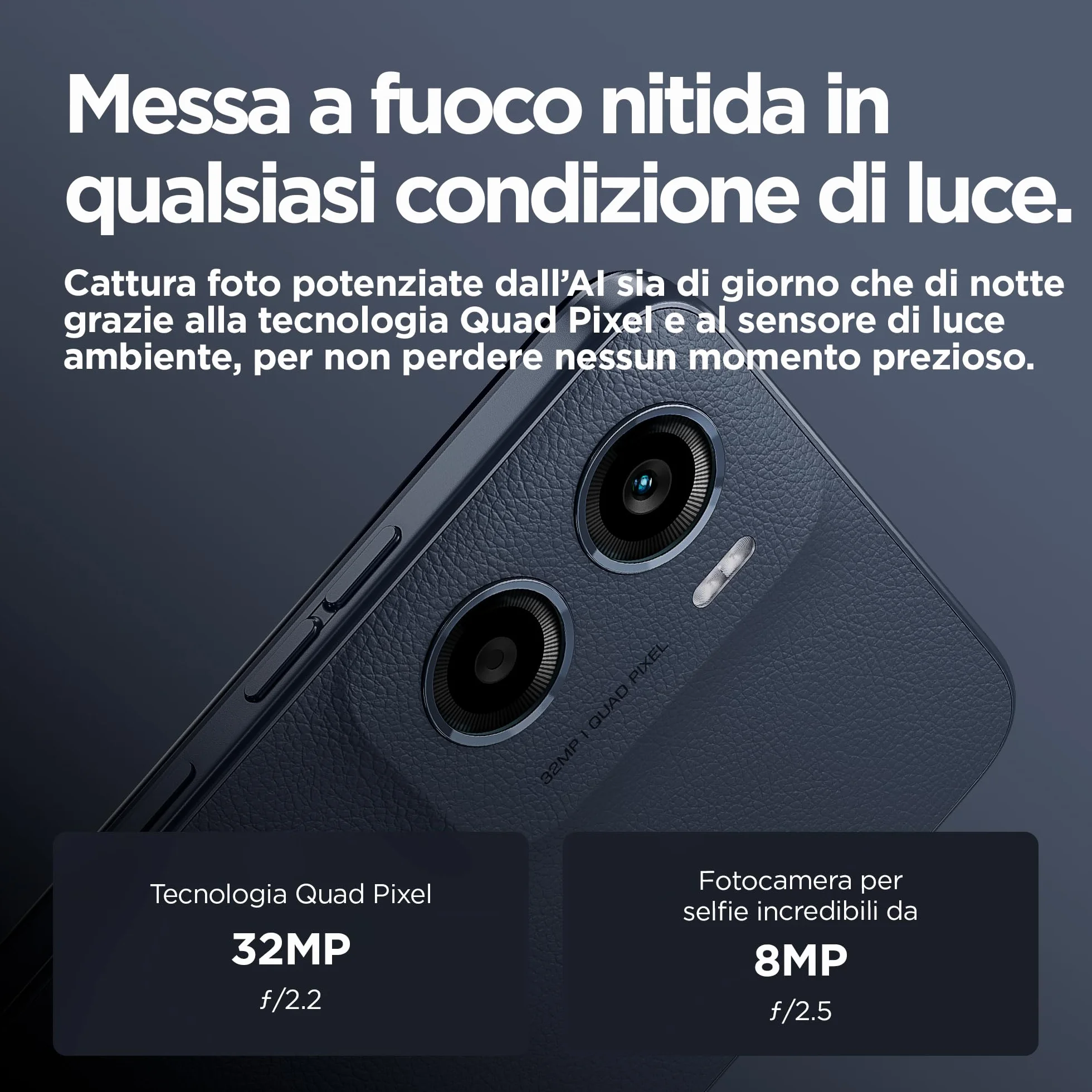 Motorola moto e15 (2/64GB, Fotocamera da 32MP + sensore antisfarfallio, Display 6.67" HD+ 90Hz Corning® Gorilla® Glass 3, 5200mAh, MediaTek Helio G81 Extreme, Android 14 Go Edition), Denim Blue