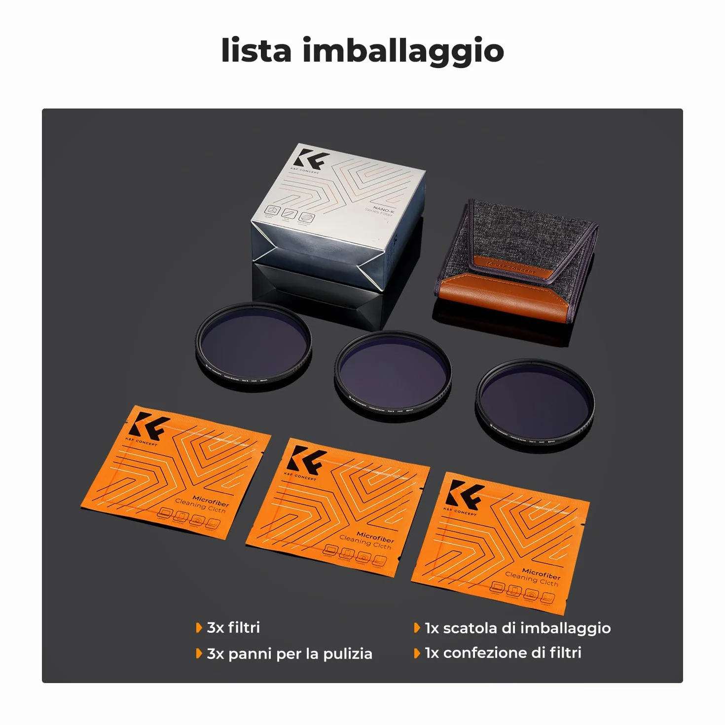 K&F CONCEPT Nano-Klear 3PCS Filtri a Stella 82mm, Filtro Stella 4 + 6 + 8 Punti,Filter Effetto Scintillante in Vetro Ottico con 3pcs Panni