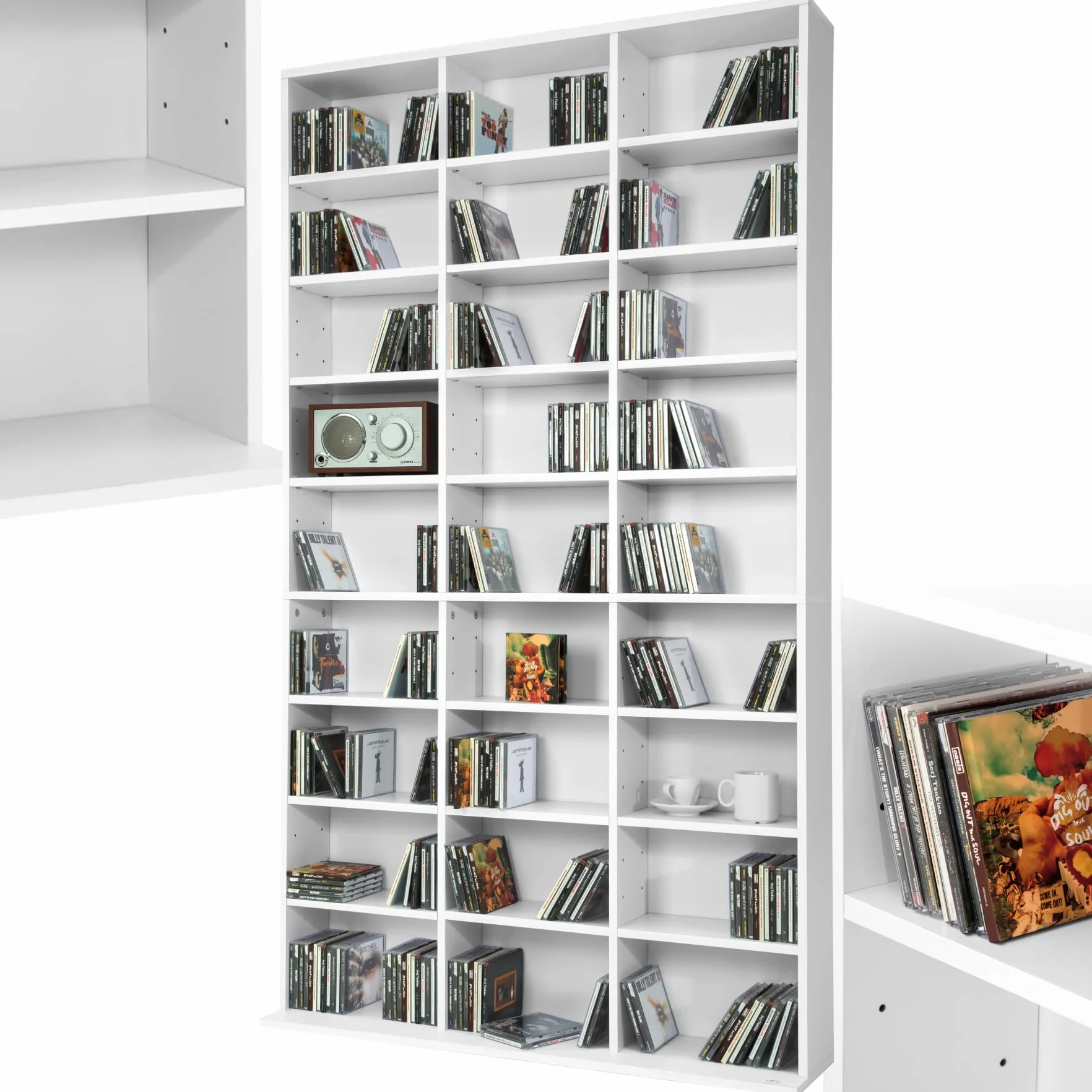 tectake® Scaffale Porta CD DVD Archiviazione 1080 CD, Supporto di Archiviazione, 27 Piani, Facile da Montare, Materiale MDF con Rivestimento Plastico, Dimensioni 180x102x23,5 cm, Peso 34 kg - Bianco
