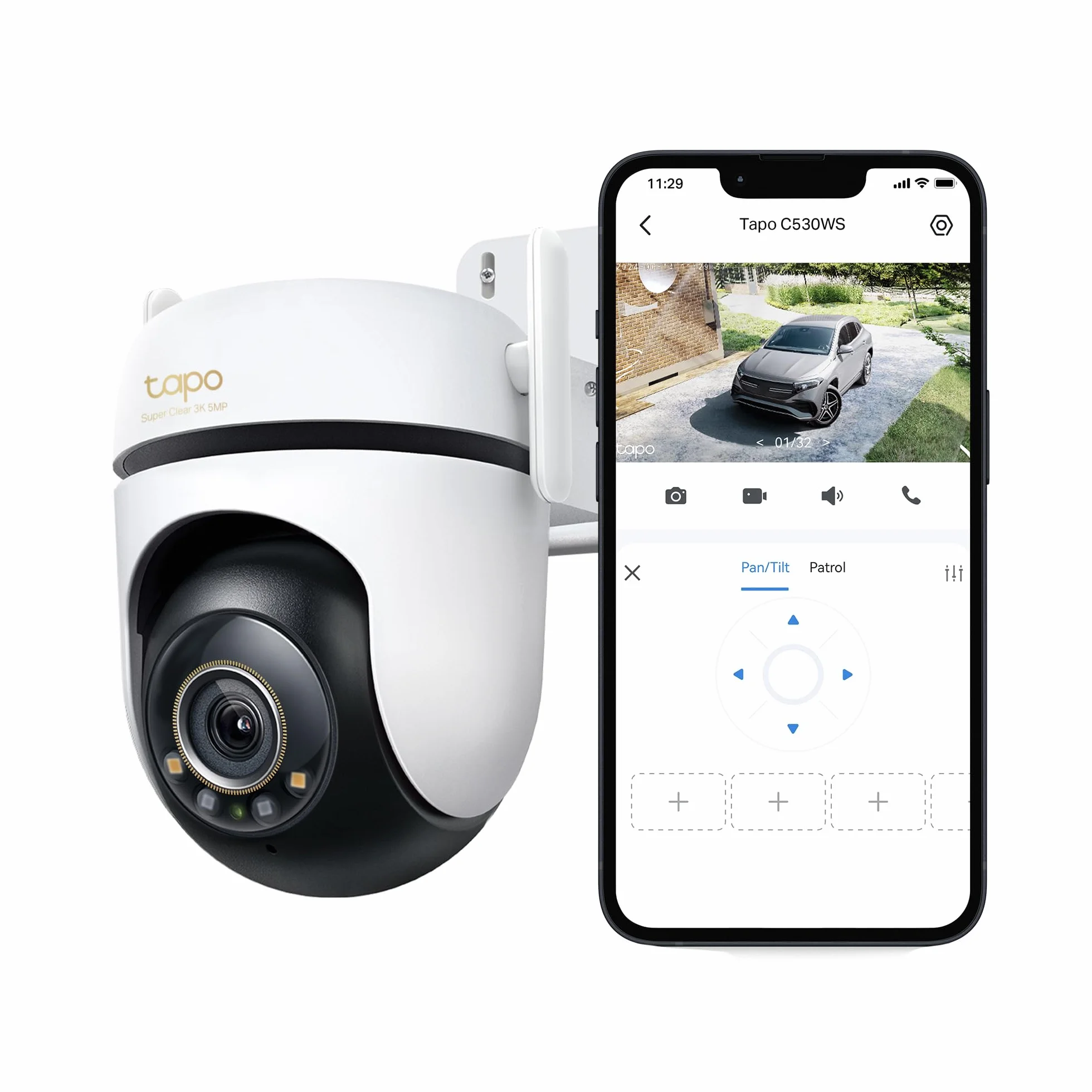 Tapo C530WS Telecamera Wi-Fi Esterno 3K 5MP 360° Visione Notturna a Colori Starlight Rilevamento AI IP66 Wi-Fi Ethernet Allarme Sonoro Luminoso MicroSD 512 GB