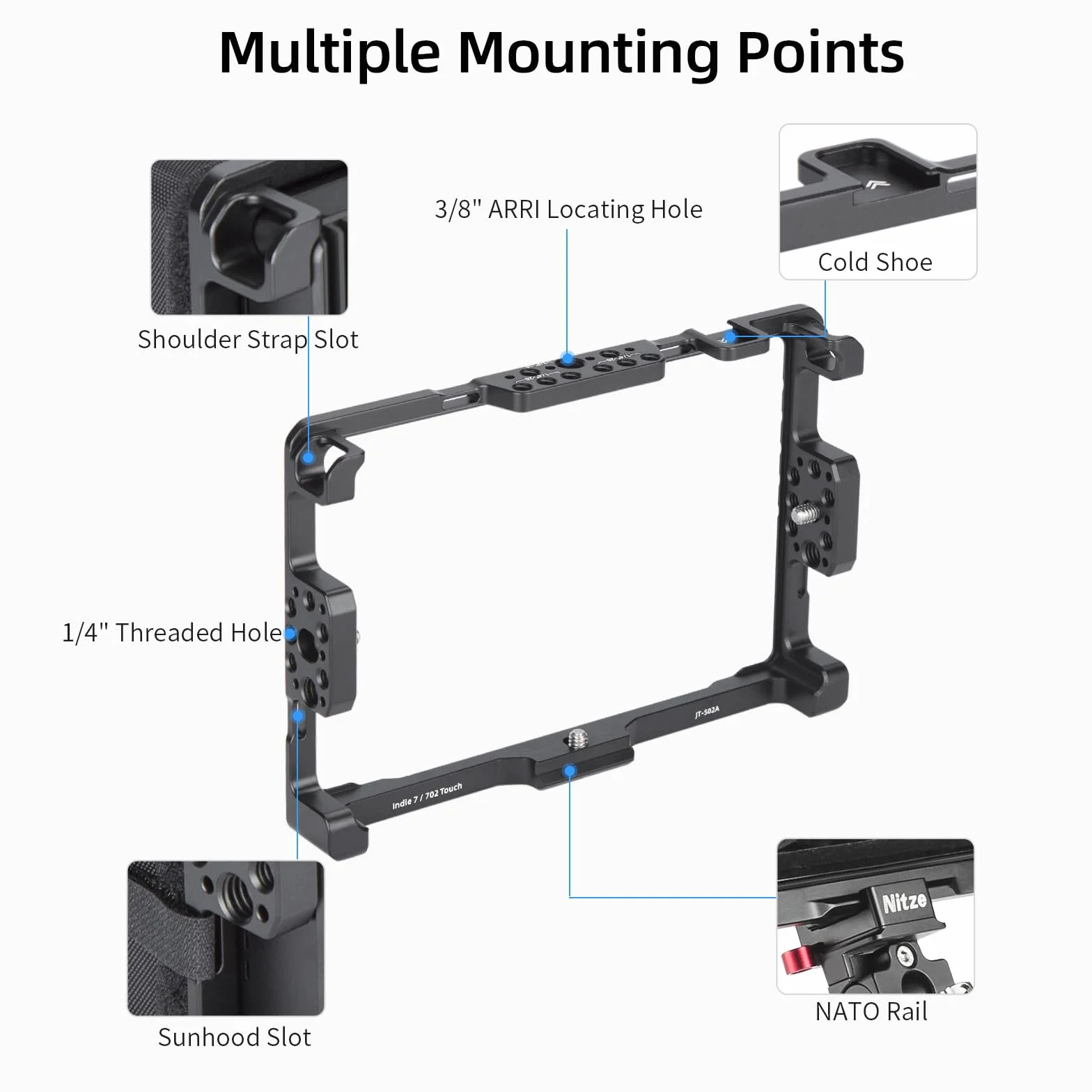 Nitze Gabbia per Monitor SmallHD Indie 7/702 Touch da 7" con parasole - JT-S02B