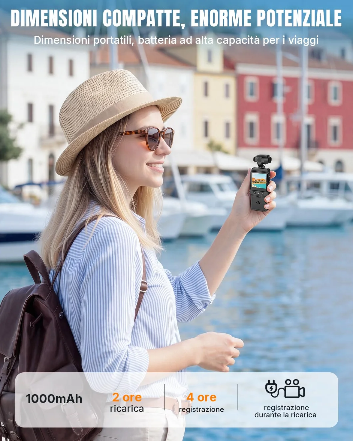 Mini Bodycam 4K, WiFi Fotocamera per Vlog, Videocamera Sportiva, Action Cam Portatile POV Telecamera Lente con Rotazione di 270°, per Fotografia, Youtube, Viaggi