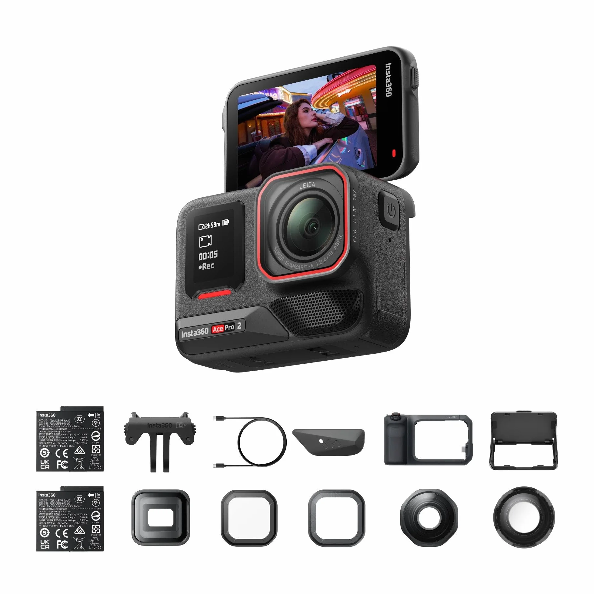 Insta360 Ace Pro 2 Pack Videomaker definitivo. Action cam 8K con Leica, Kit impugnatura Xplorer Pro, lenti cinematografica e primi piani, lente ultragrandangolo, filtro Black Mist, filtro stellare