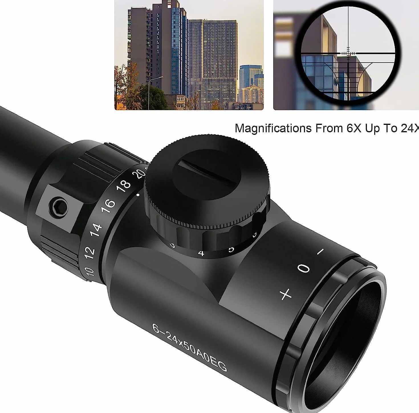 Feyachi RFS-21 Cannocchiale da puntamento 6-24x50 mm con ottica illuminata rossa e verde Cannocchiale con reticolo a telemetro