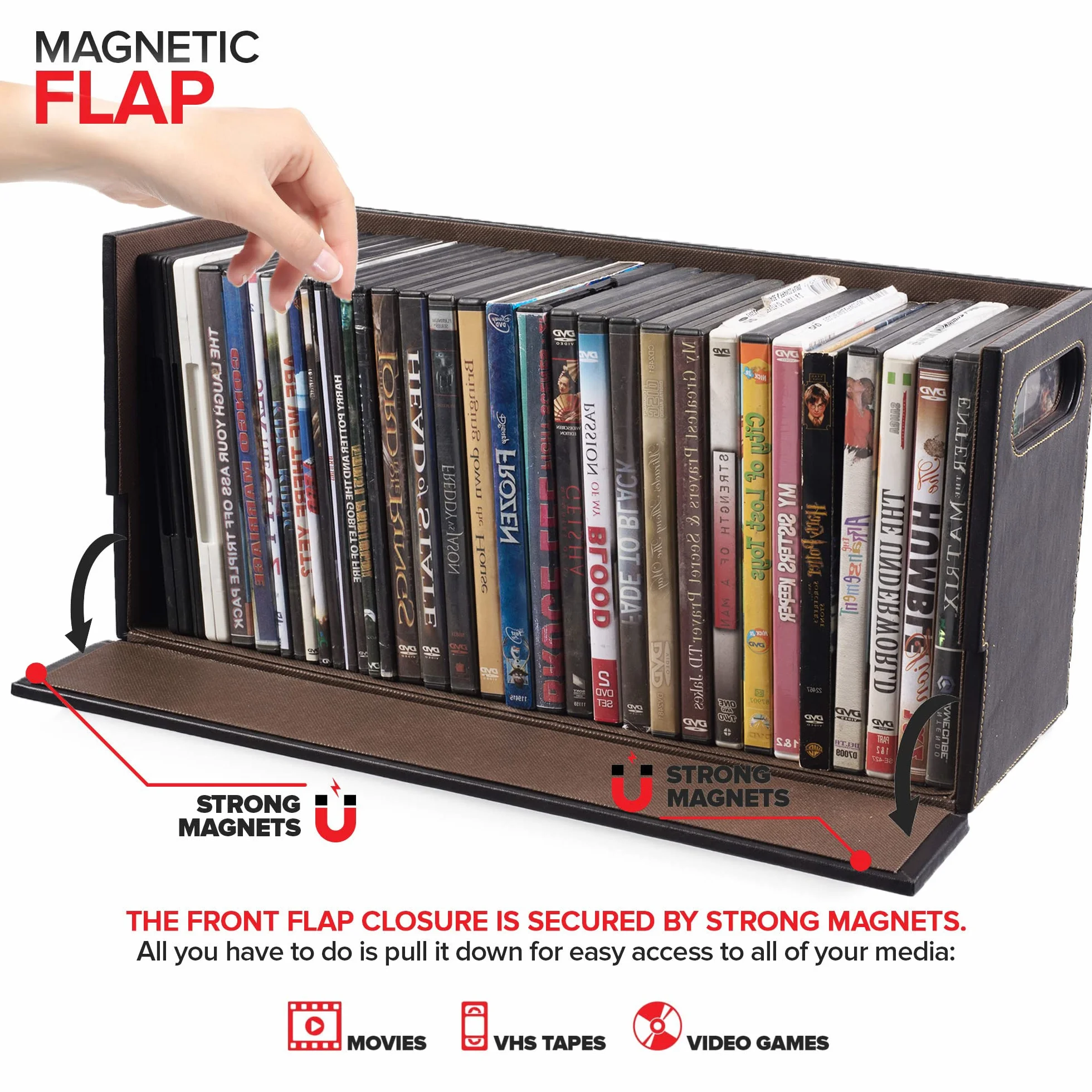 Stock Your Home Contenitore per Dvd con Forte Apertura Magnetica - Vassoio Dvd per 28 Dvd, BluRay, PS4, Videogiochi per scaffali multimediali e organizzazione