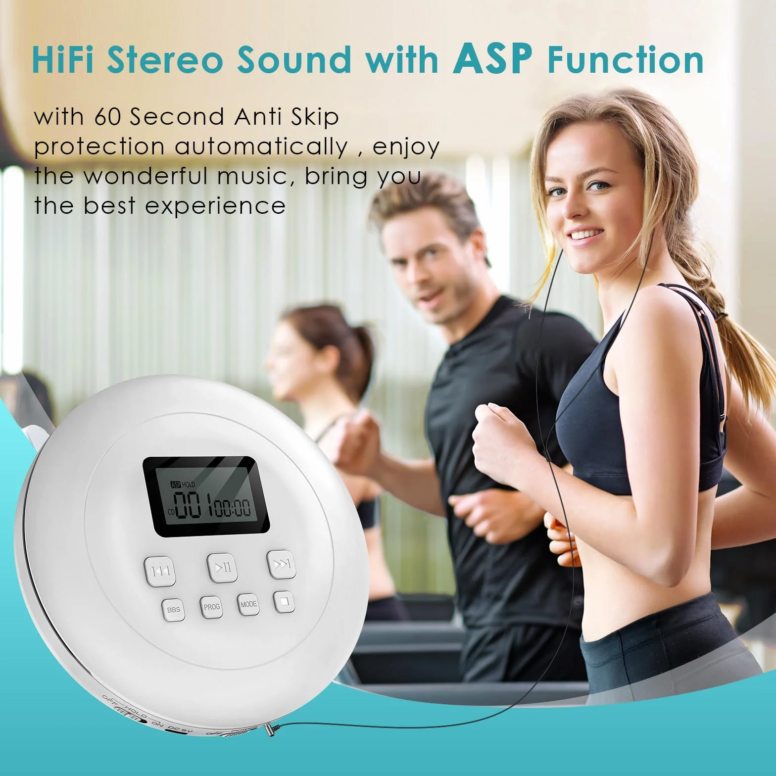 Gueray Lettore CD Portatile Hifi con display stereo cd Lettore CD con cuffie Supporto PROG ASP Funzione di memoria Funzione di ripetizione Effetto BASSO Bianco