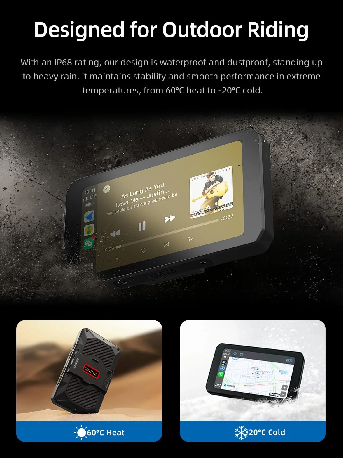 CHIGEE for AIO-5 Play for BMW Motorcycles, 3-Pin Interface, Plug-and-Play Smart Display with Apple CarPlay & Android Auto, 60FPS, IP68 Waterproof, Built-in GPS, Anti-Theft Alarm, Data Reading