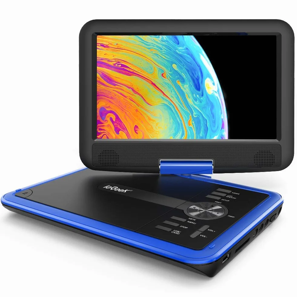 ieGeek 11.5" Lettore DVD portatile schermo girevole 360° LCD protezione occhi batteria ricaricabile 5 ore riproduzione loop Blu