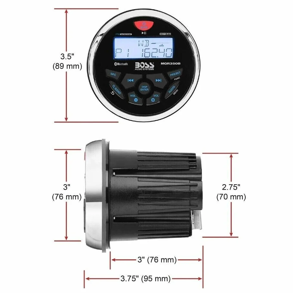 SET PER BOSS AUDIO SYSTEMS MCKGB350B.6 1 kit marino con stereo ricevitore AM/FM bluetooth waterproof, una coppia di altoparlanti MR6B 16,5 cm 90 watt rms 180 watt max, una dipole antenna, 1 kit