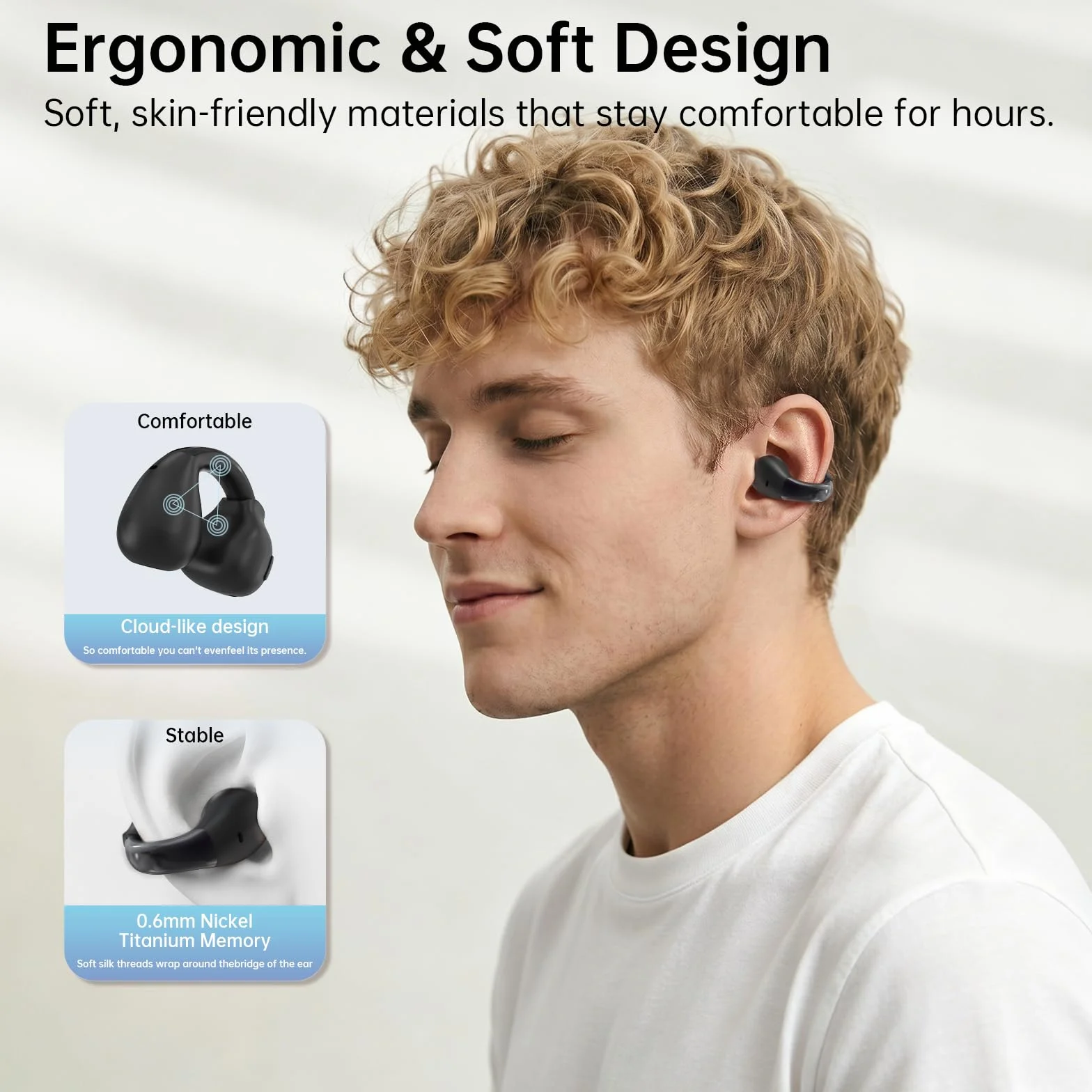 Cuffie Bluetooth 6.0 con clip, auricolari aperti con pulsanti fisici e microfono ENC, vestibilità sicura per corsa e allenamento, audio HiFi, 32 ore di riproduzione