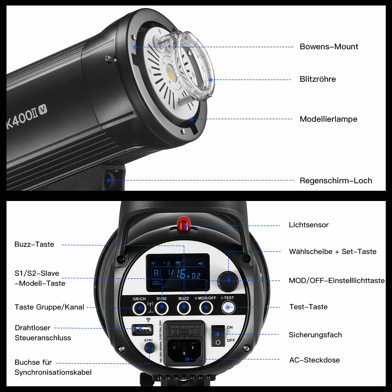 GODOX SK400II-V Flash da Studio Stroboscopico SK400II-V Bowens Mount,400W,Sistema X Wireless 2.4G,5600±200K,Lampada per Modellazione LED con Montaggio Bowens per Studio (SK400II Versione Aggiornata)