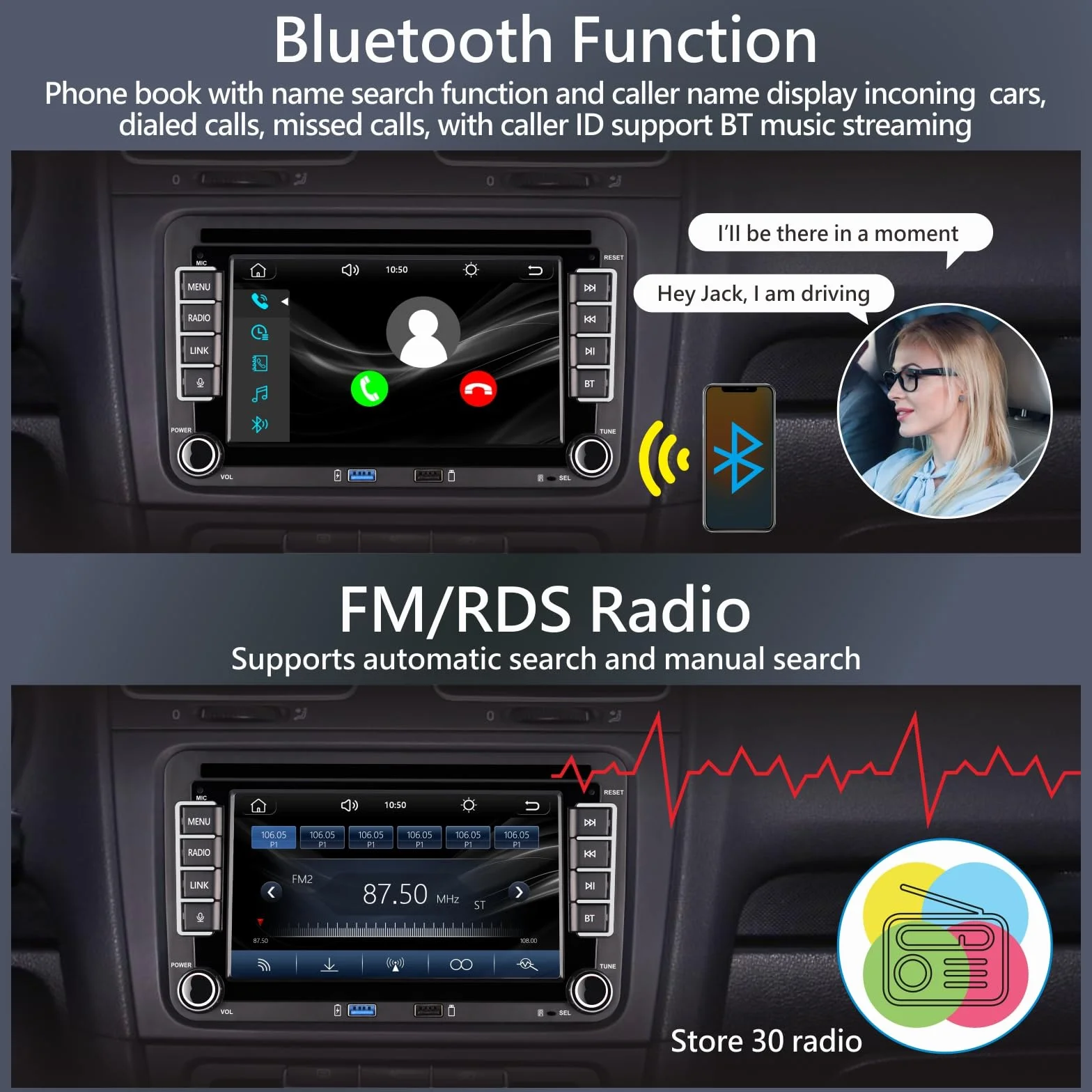 [Prestazioni Elevate] Linux Autoradio per Golf 5 6 Passat Jetta Caddy Polo cc Tiguan EOS Touran T5 Scirocco Wireless Carplay & Android Auto, con display IPS da 7 inch Bluetooth/FM/AM/USB/EQ/Touch